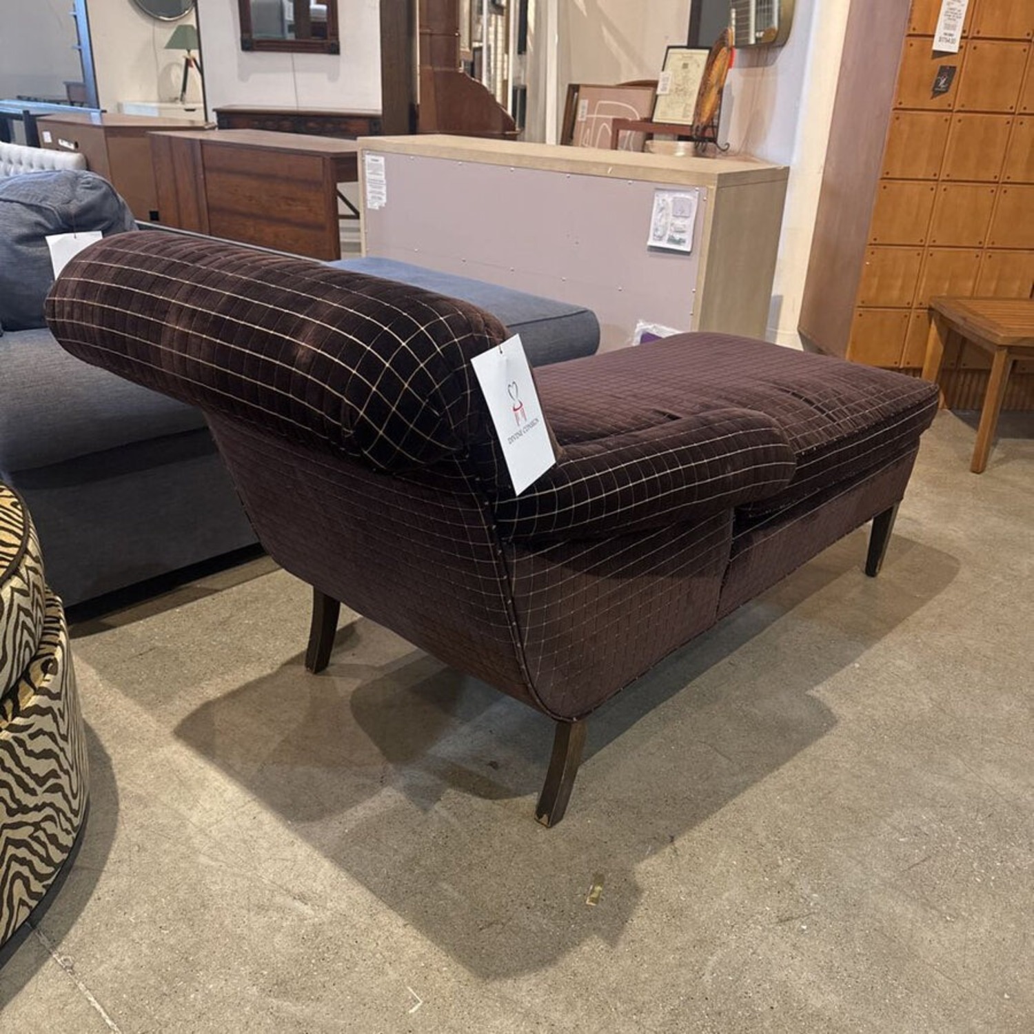 Plaid Velvet Lounger Chaise - image-3
