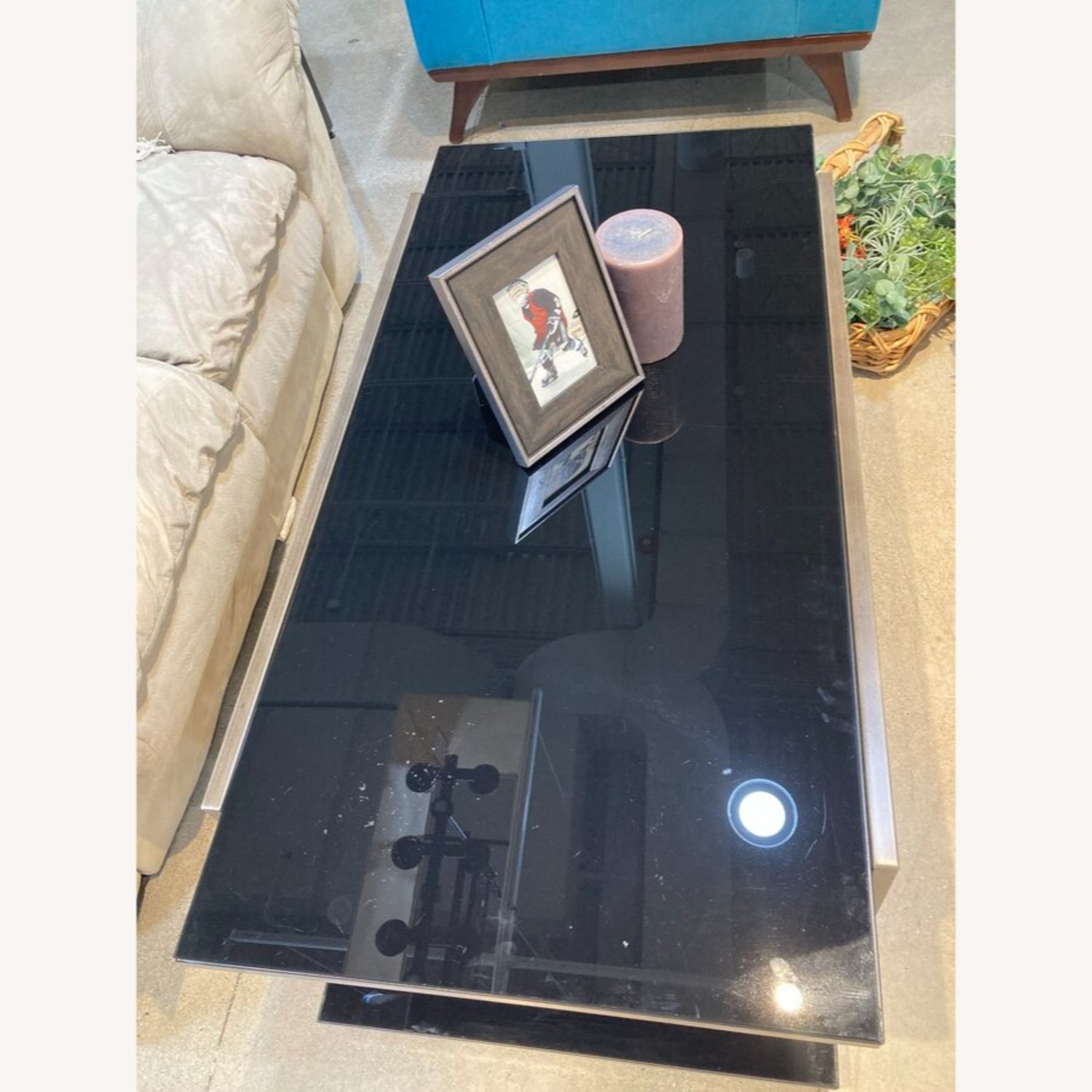 Tiered Metal & Smoked Glass Coffee Table - image-8