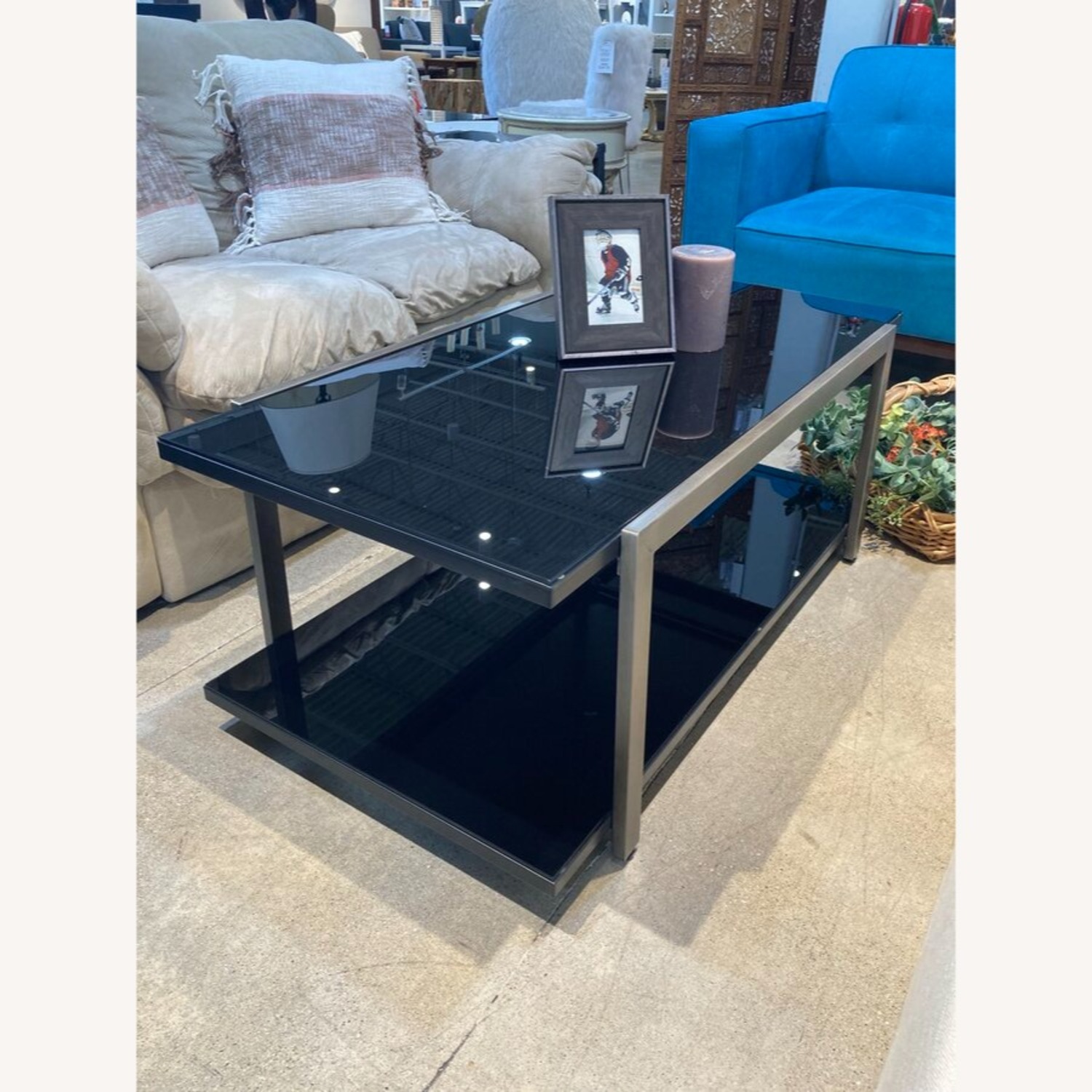 Tiered Metal & Smoked Glass Coffee Table - image-2