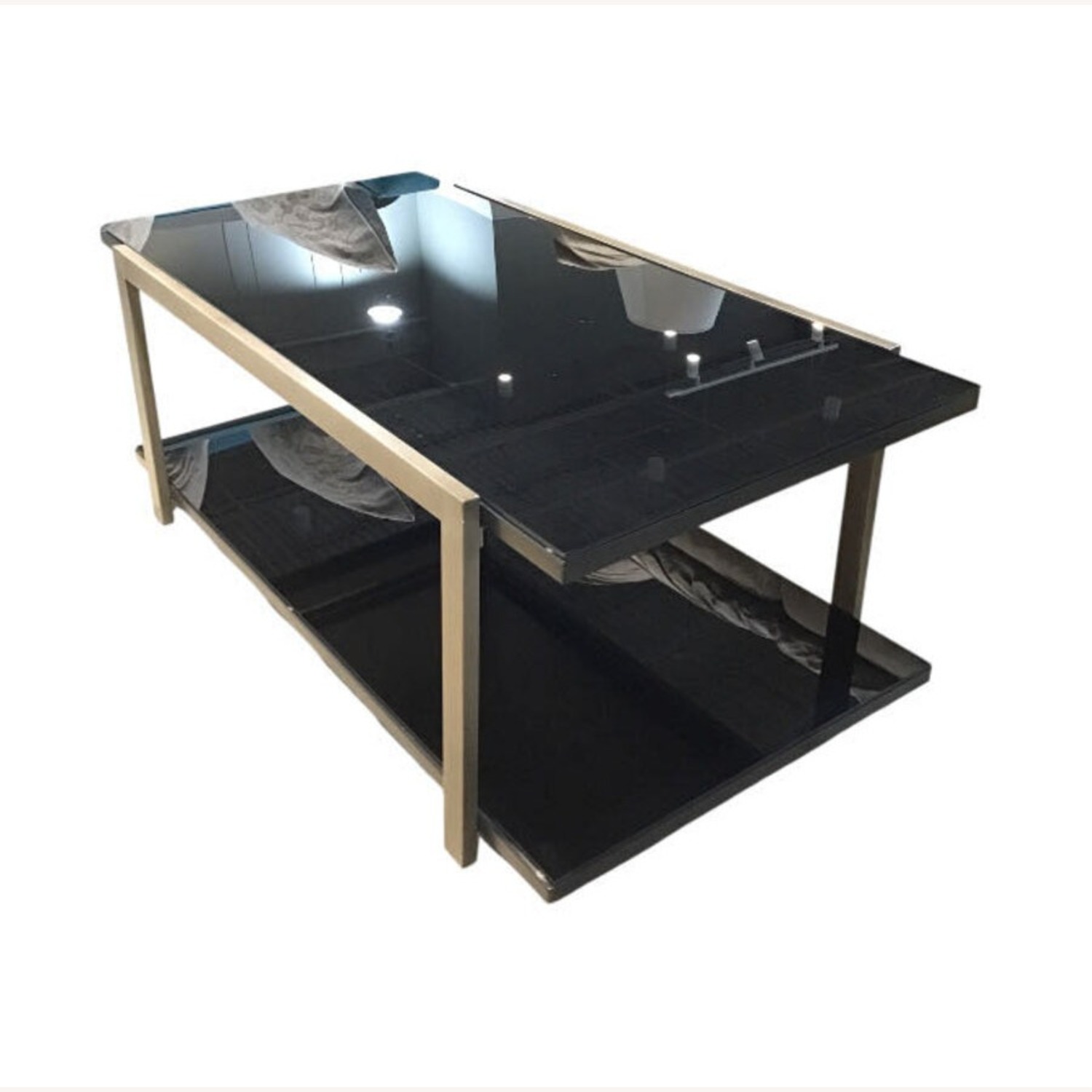 Tiered Metal & Smoked Glass Coffee Table - image-1