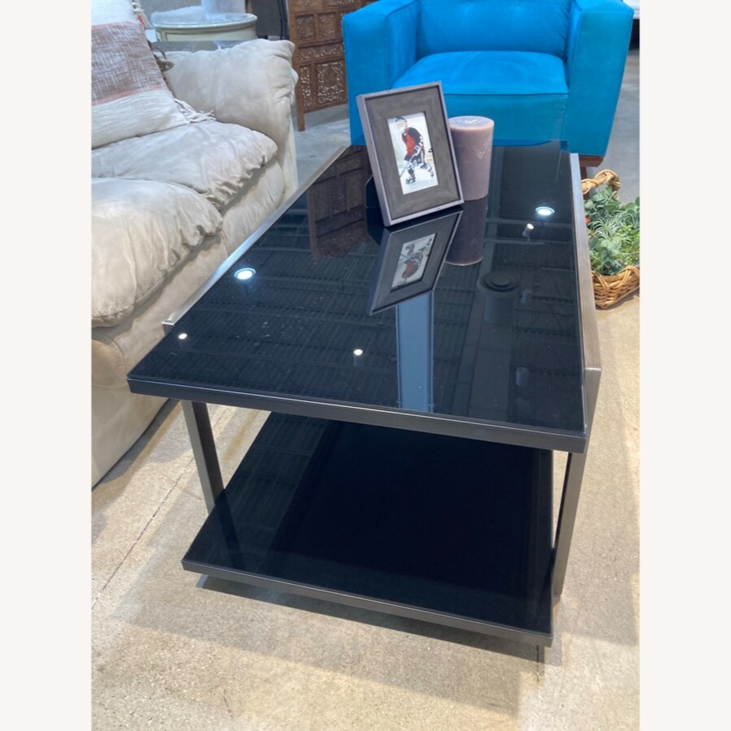 Tiered Metal & Smoked Glass Coffee Table - image-3