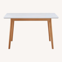 Wood Dining Table & Fabric Dining Chairs