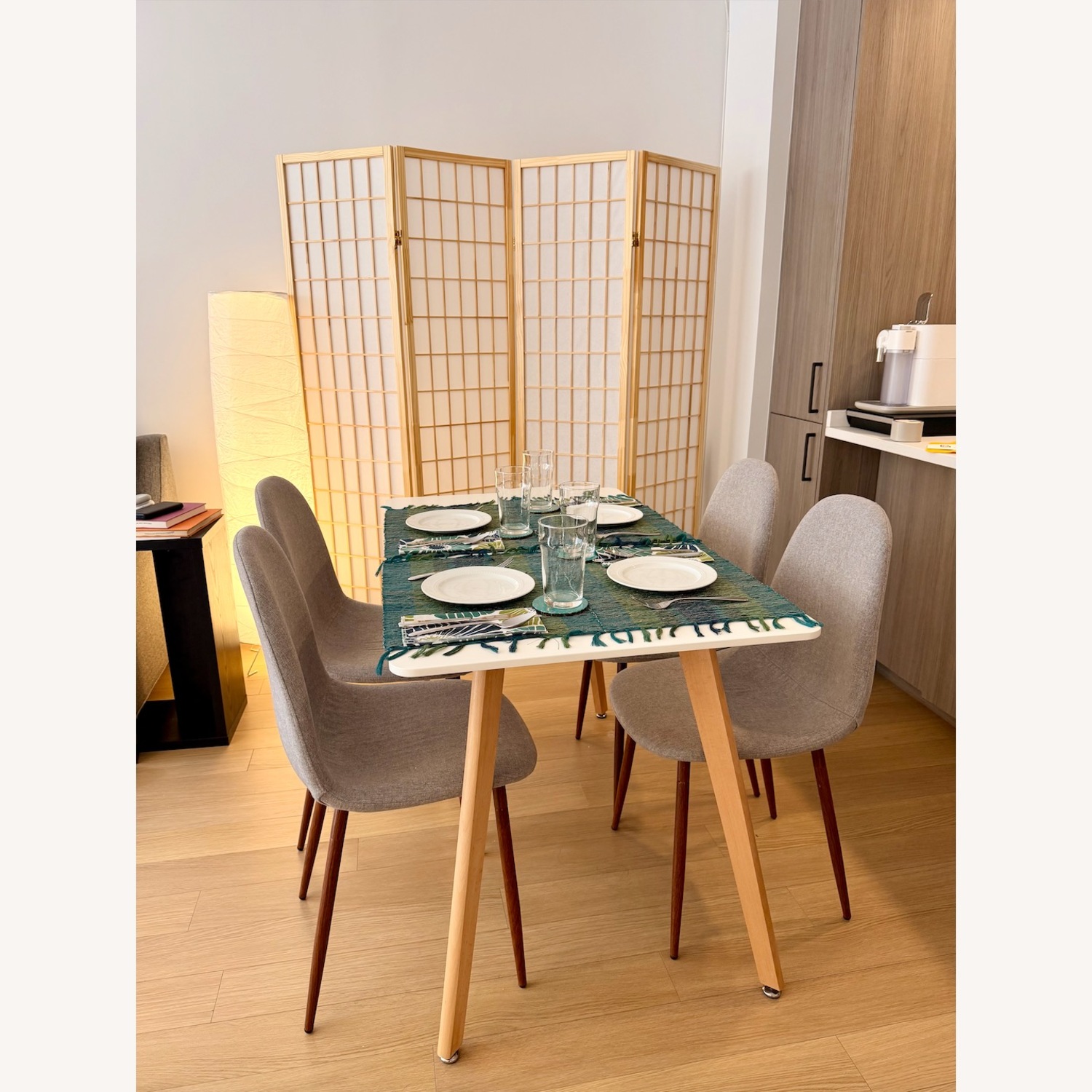 Wood Dining Table & Fabric Dining Chairs - image-1
