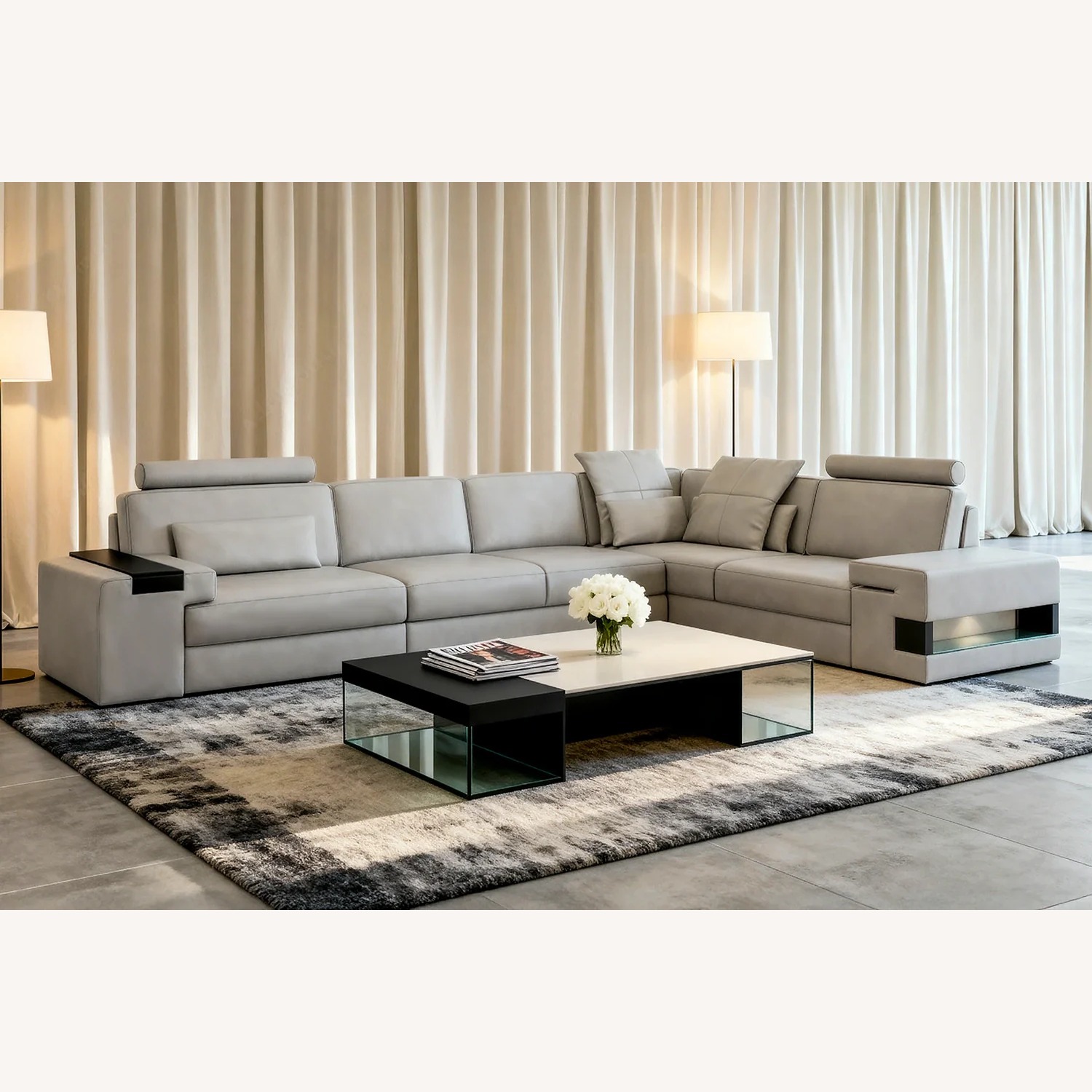 Los Angeles II Leather L-Sectional Sleeper - image-4