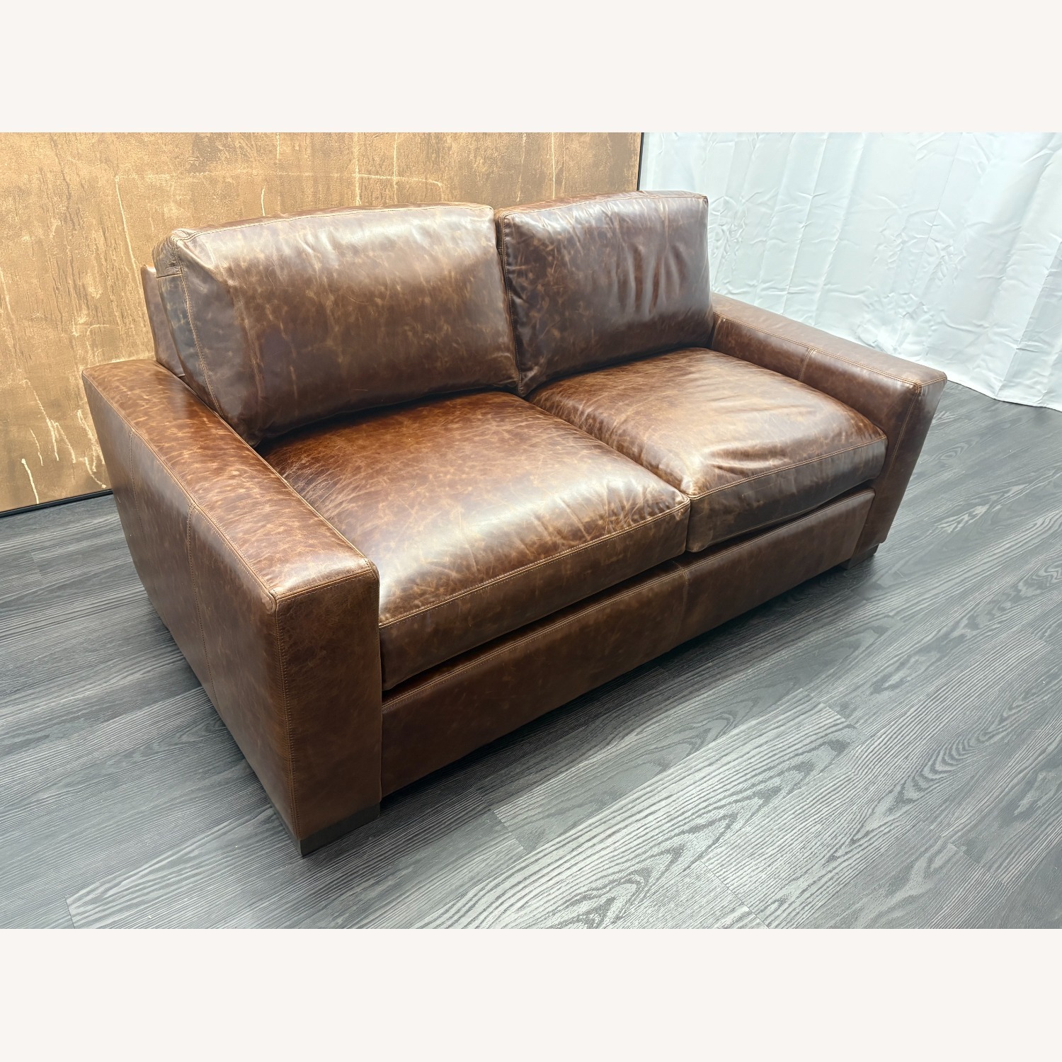 Restoration Hardware Maxwell Leather 2-Cushion Sofa - image-15