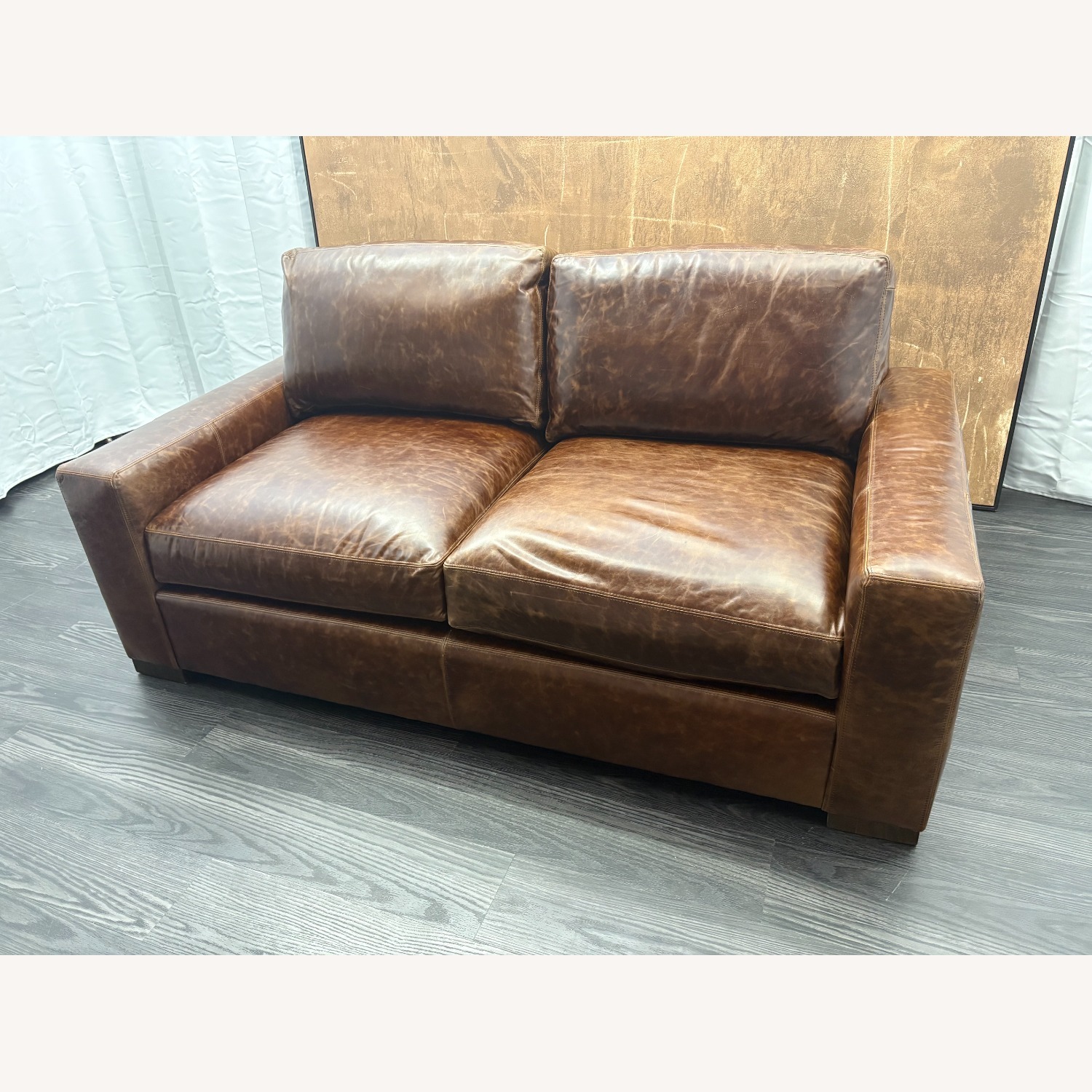Restoration Hardware Maxwell Leather 2-Cushion Sofa - image-4