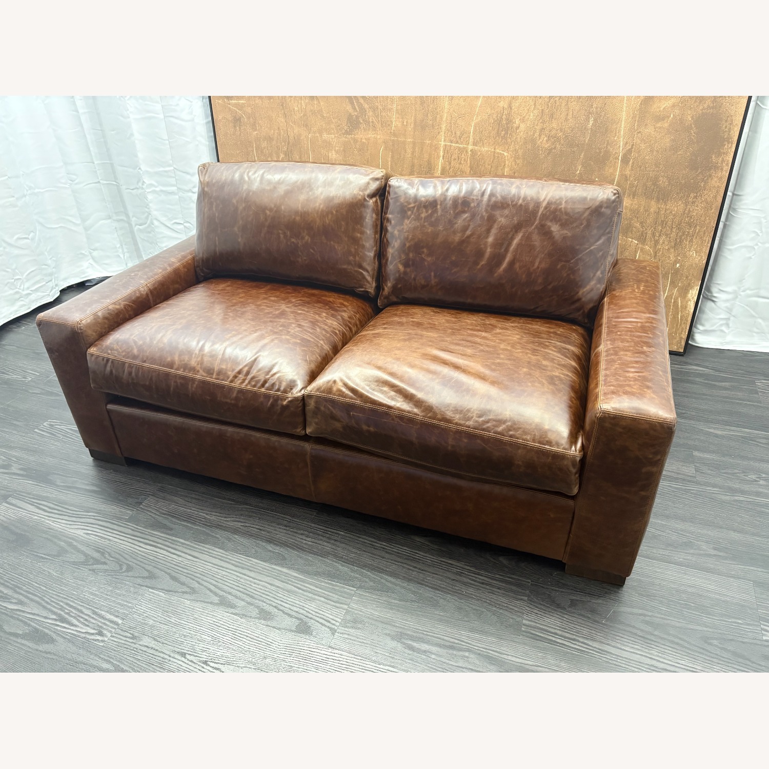 Restoration Hardware Maxwell Leather 2-Cushion Sofa - image-19