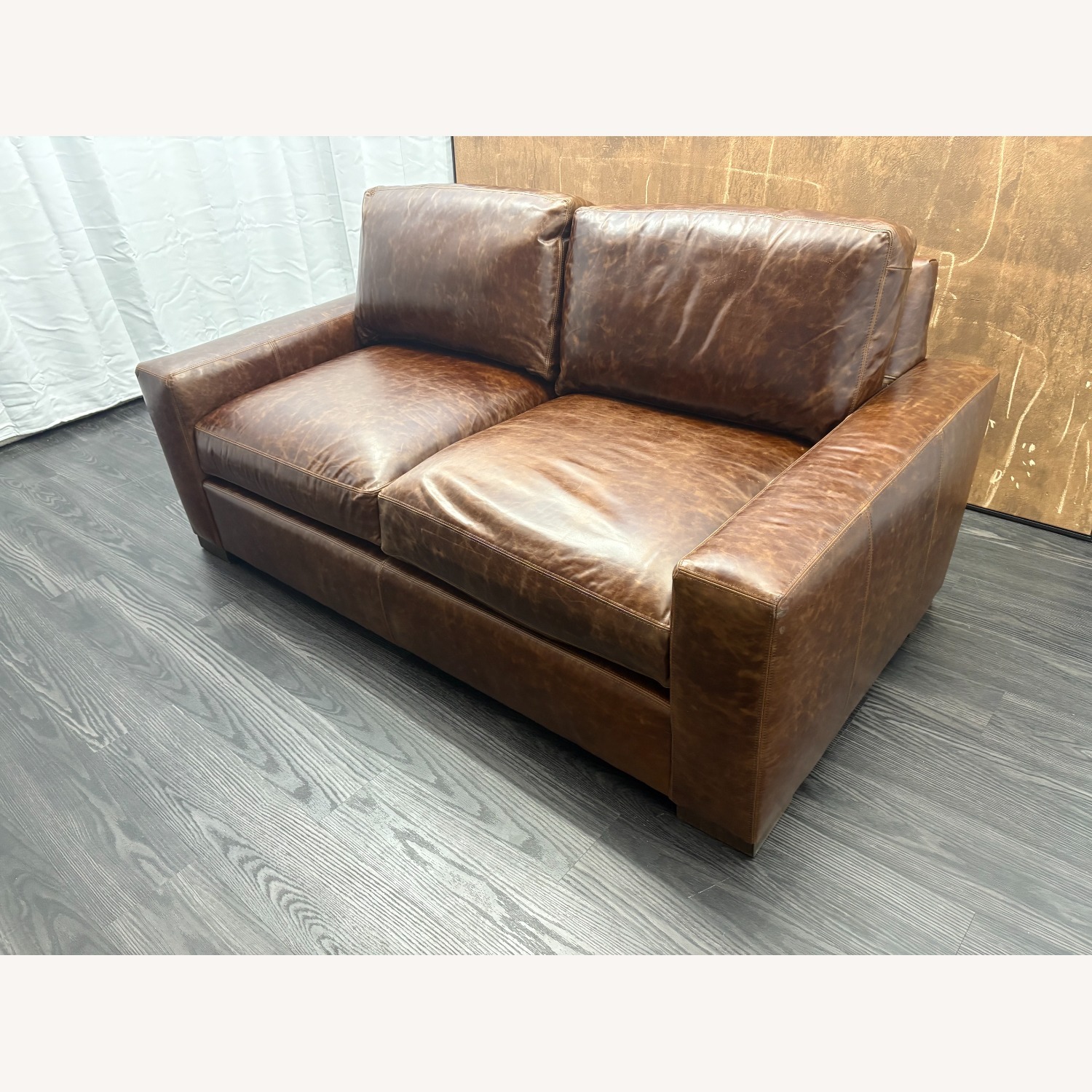 Restoration Hardware Maxwell Leather 2-Cushion Sofa - image-3