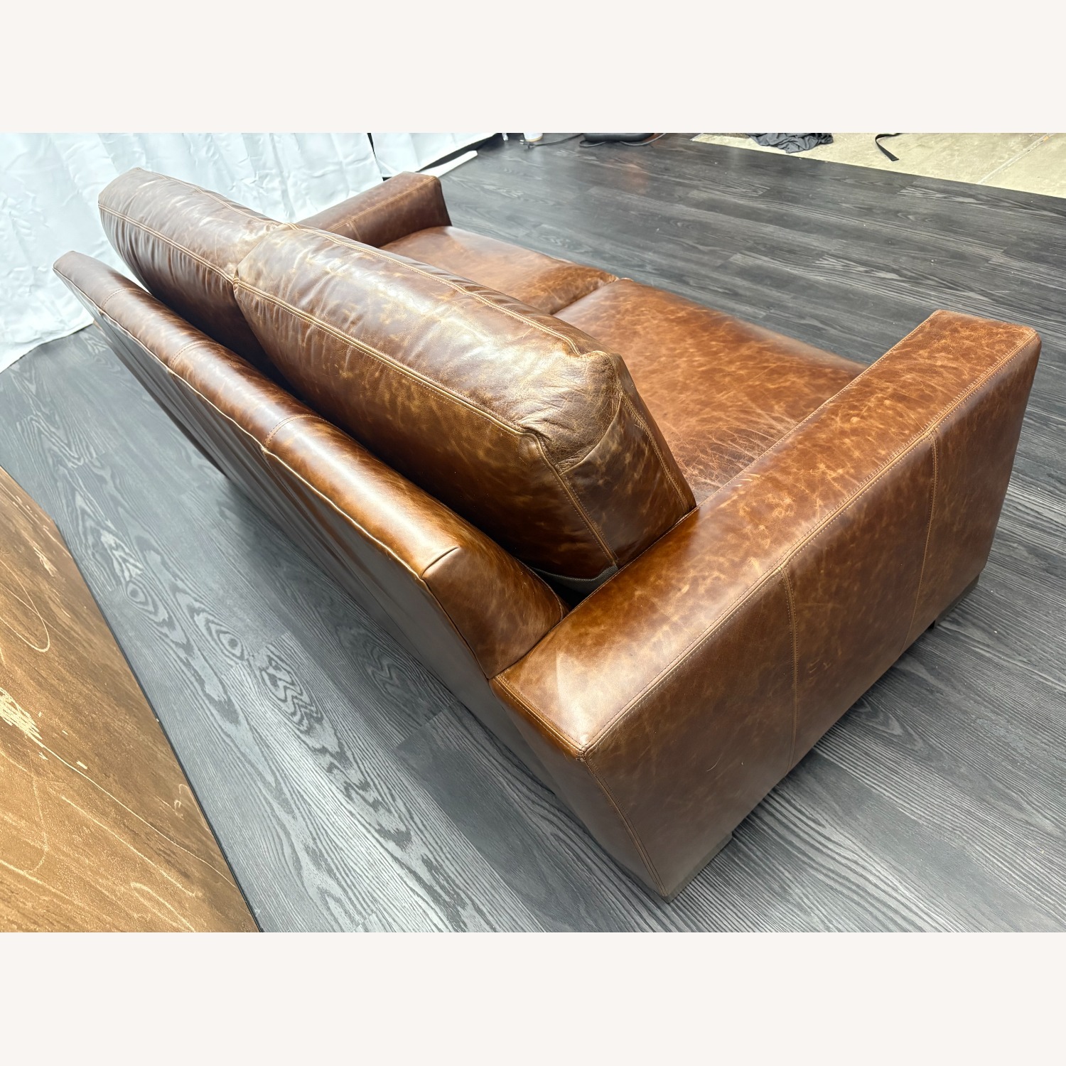 Restoration Hardware Maxwell Leather 2-Cushion Sofa - image-14