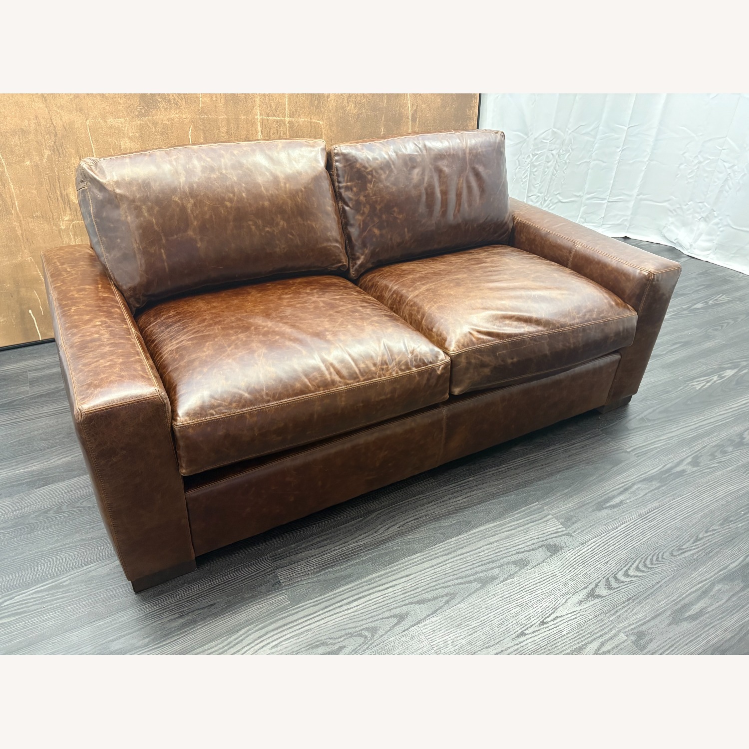 Restoration Hardware Maxwell Leather 2-Cushion Sofa - image-24