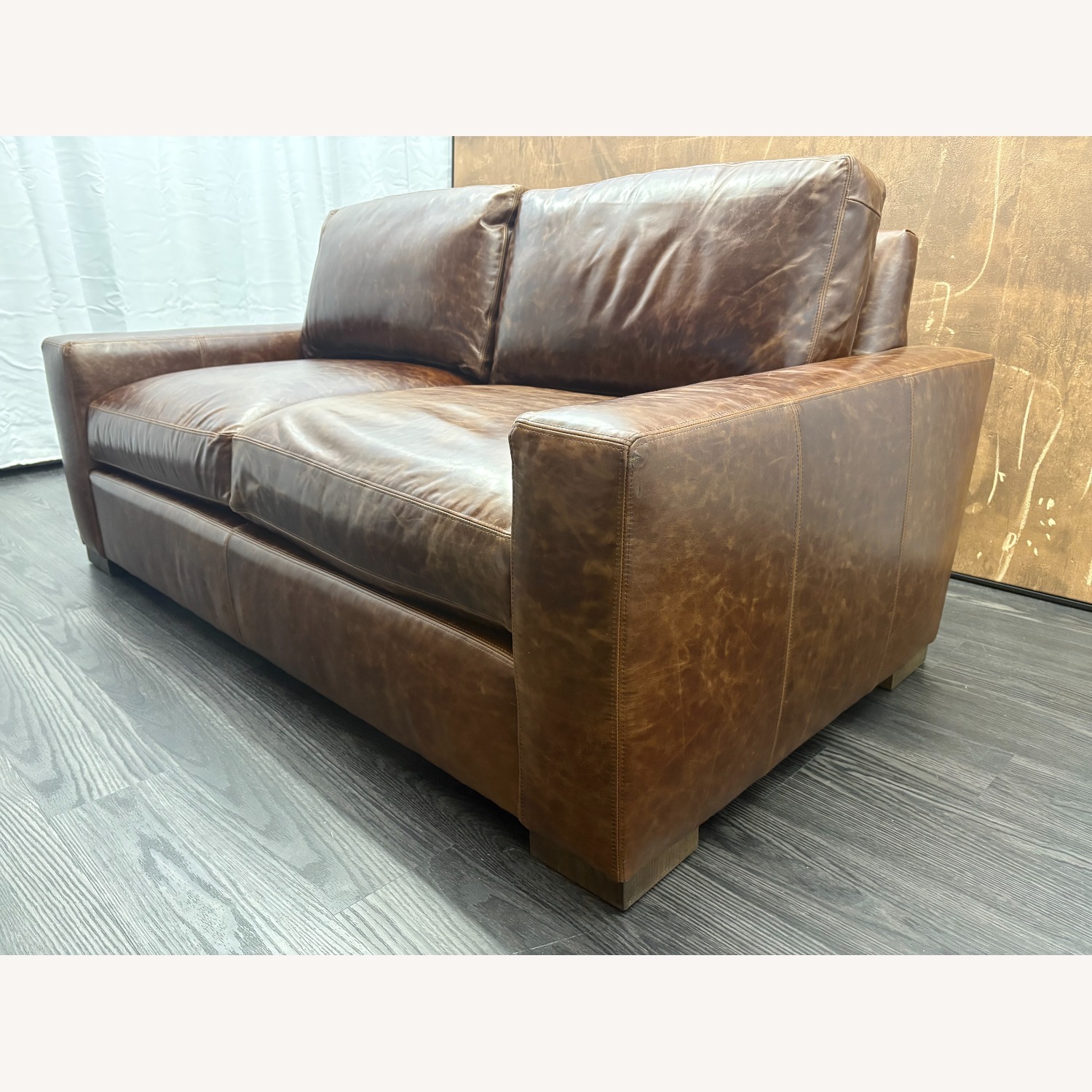 Restoration Hardware Maxwell Leather 2-Cushion Sofa - image-7