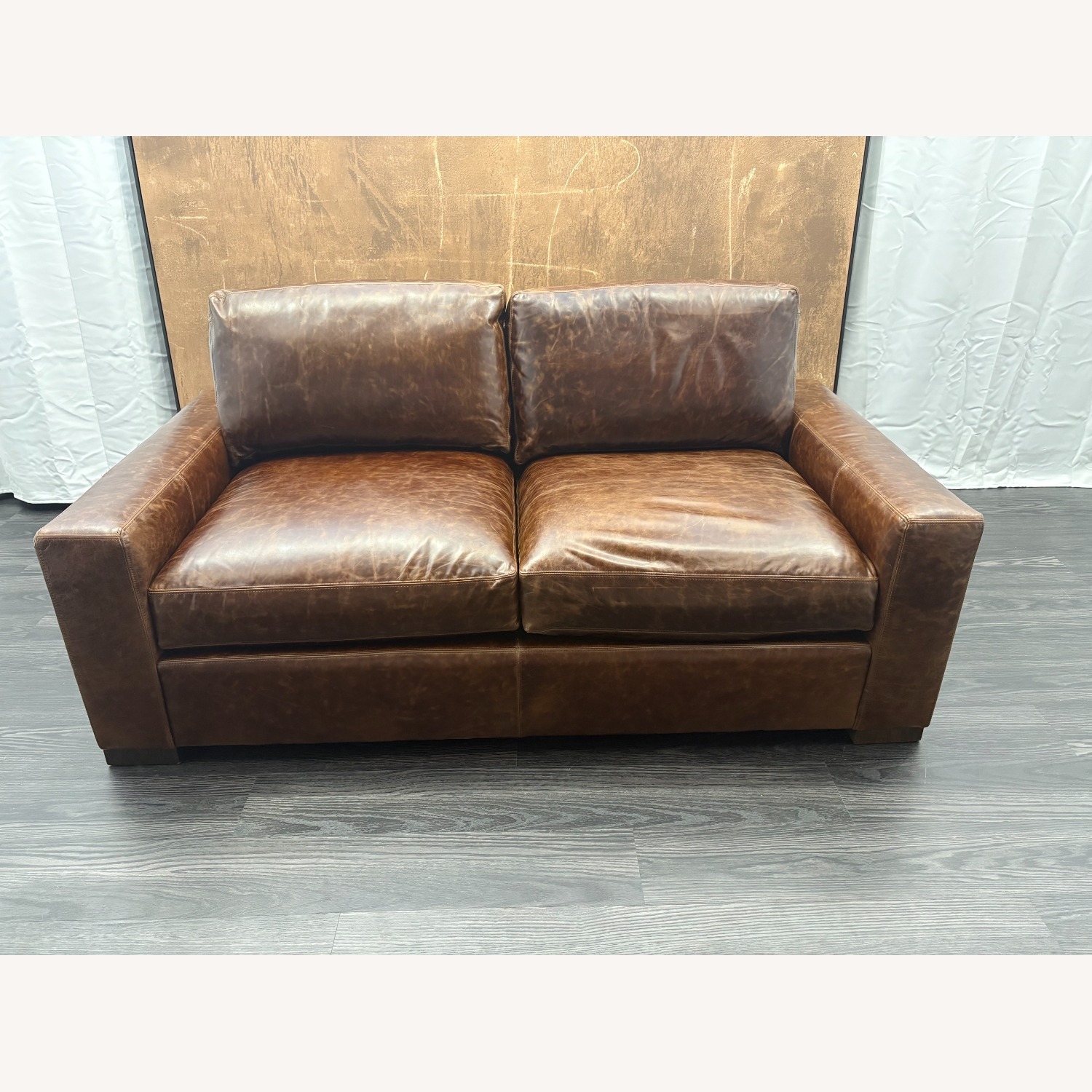 Restoration Hardware Maxwell Leather 2-Cushion Sofa - image-2