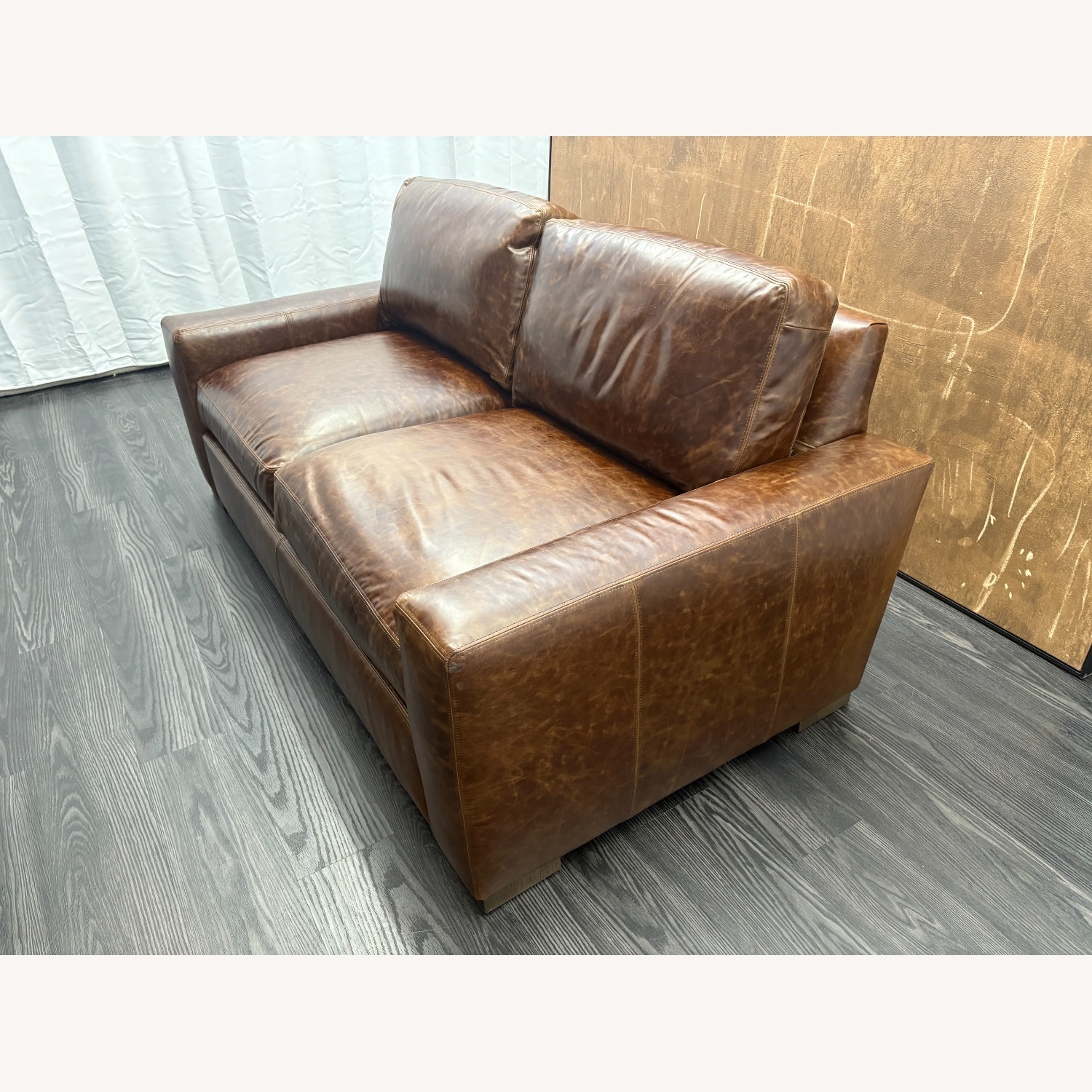 Restoration Hardware Maxwell Leather 2-Cushion Sofa - image-17