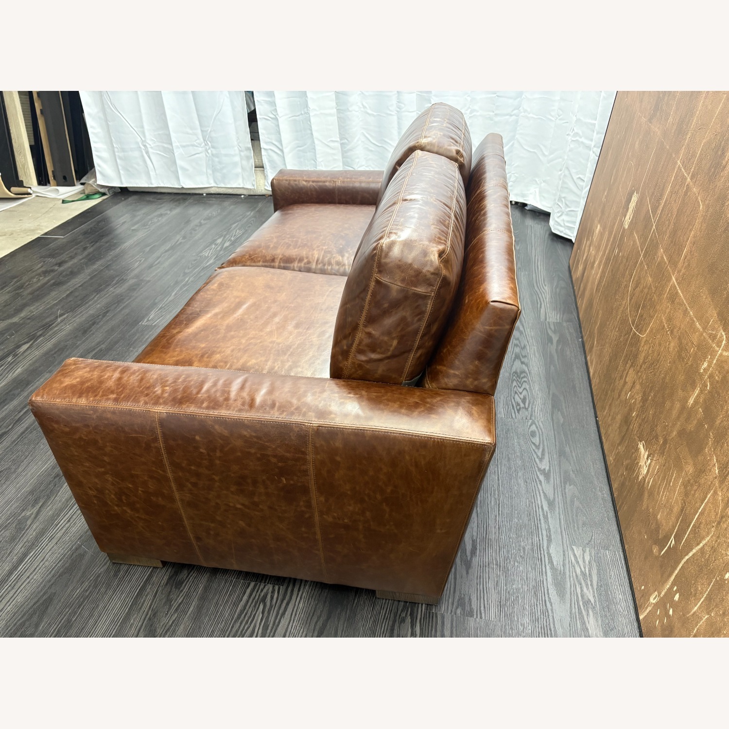 Restoration Hardware Maxwell Leather 2-Cushion Sofa - image-5