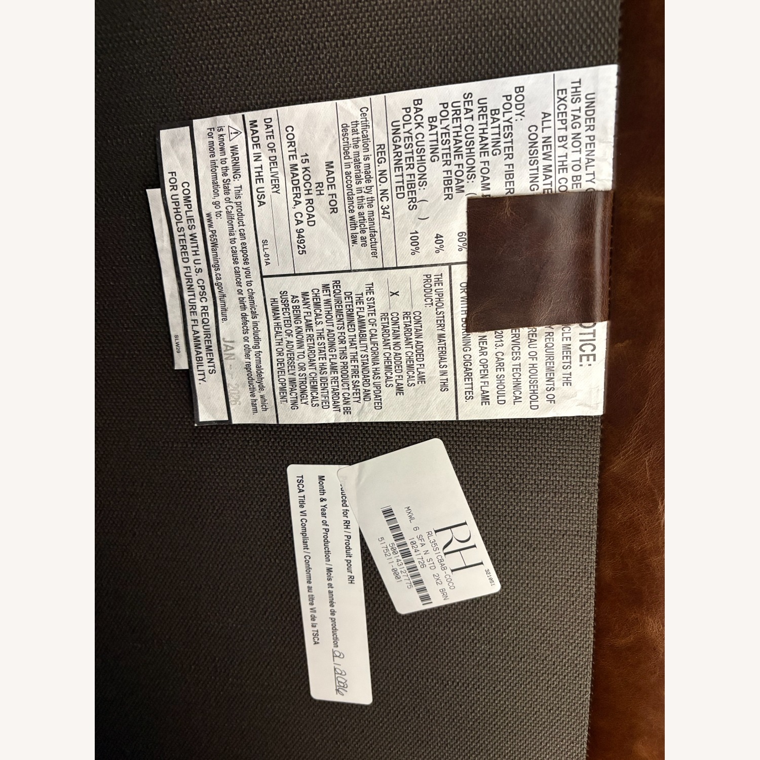 Restoration Hardware Maxwell Leather 2-Cushion Sofa - image-22