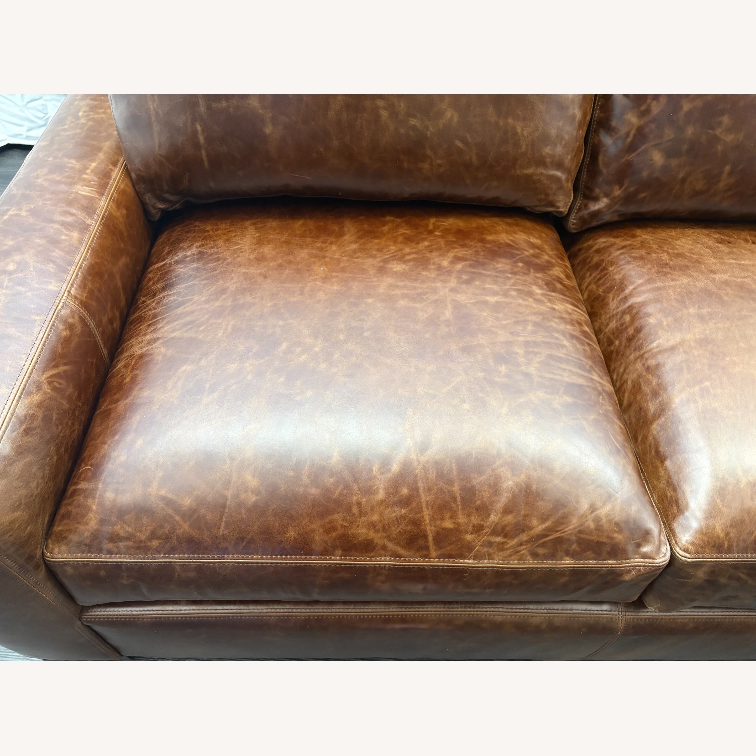 Restoration Hardware Maxwell Leather 2-Cushion Sofa - image-10