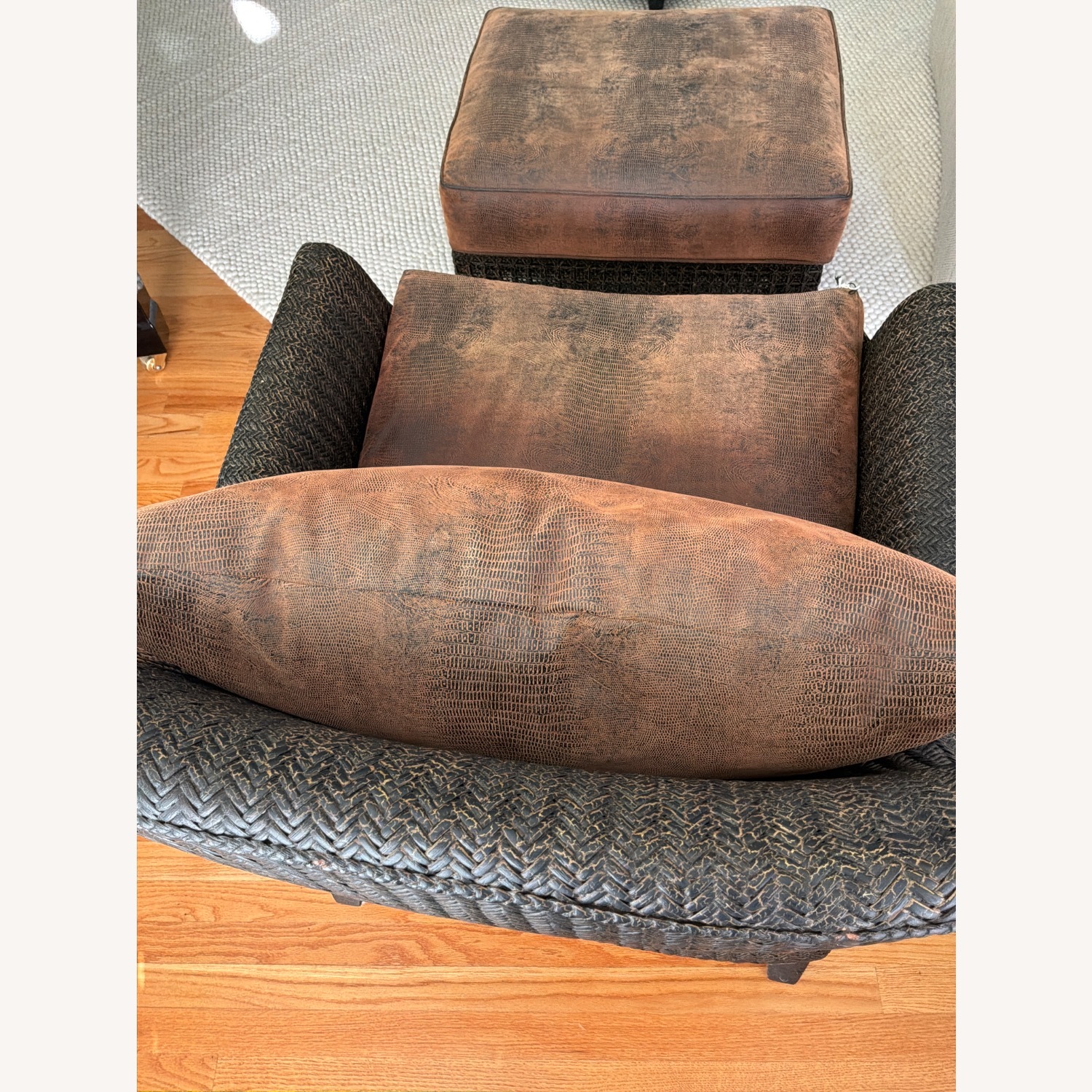Woven Dark Brown Armchair + Ottoman  - image-5