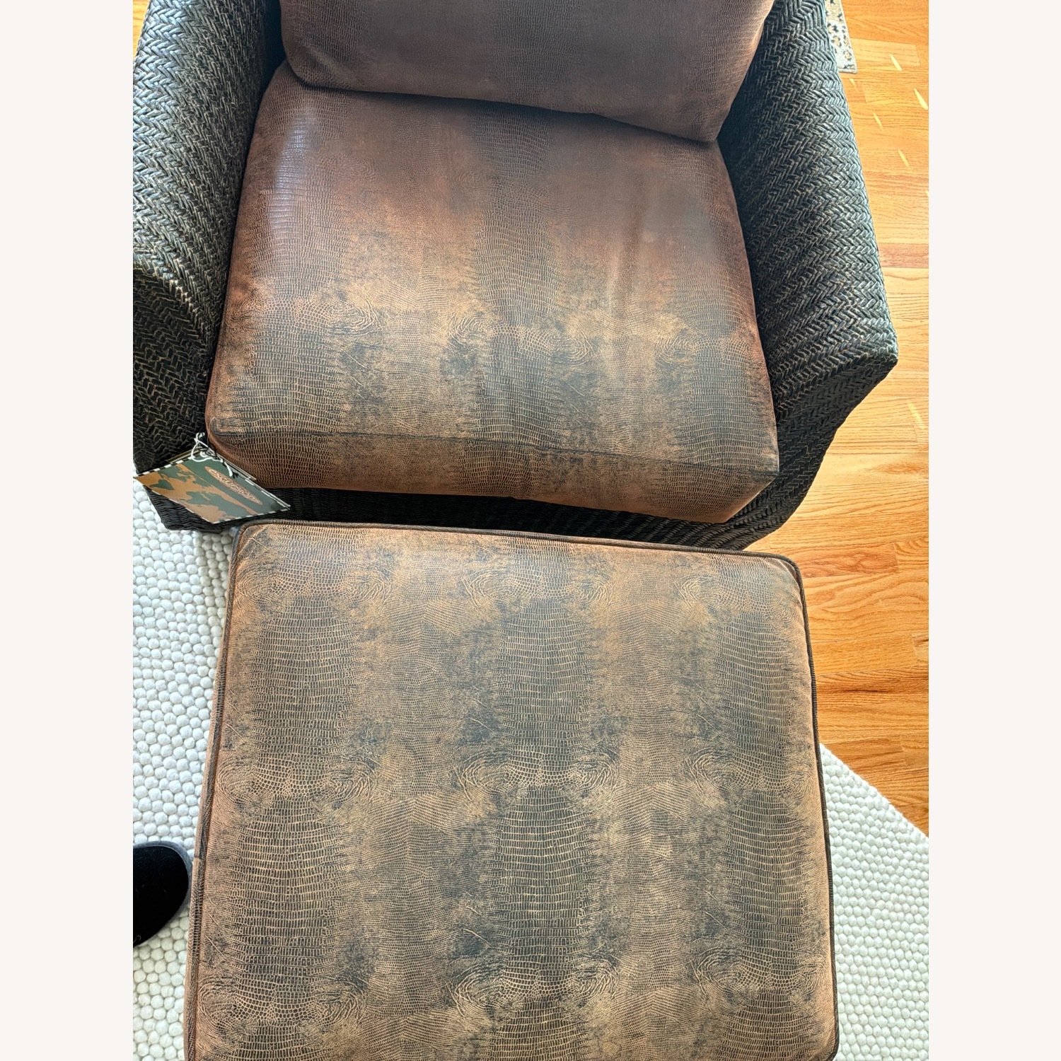 Woven Dark Brown Armchair + Ottoman  - image-10