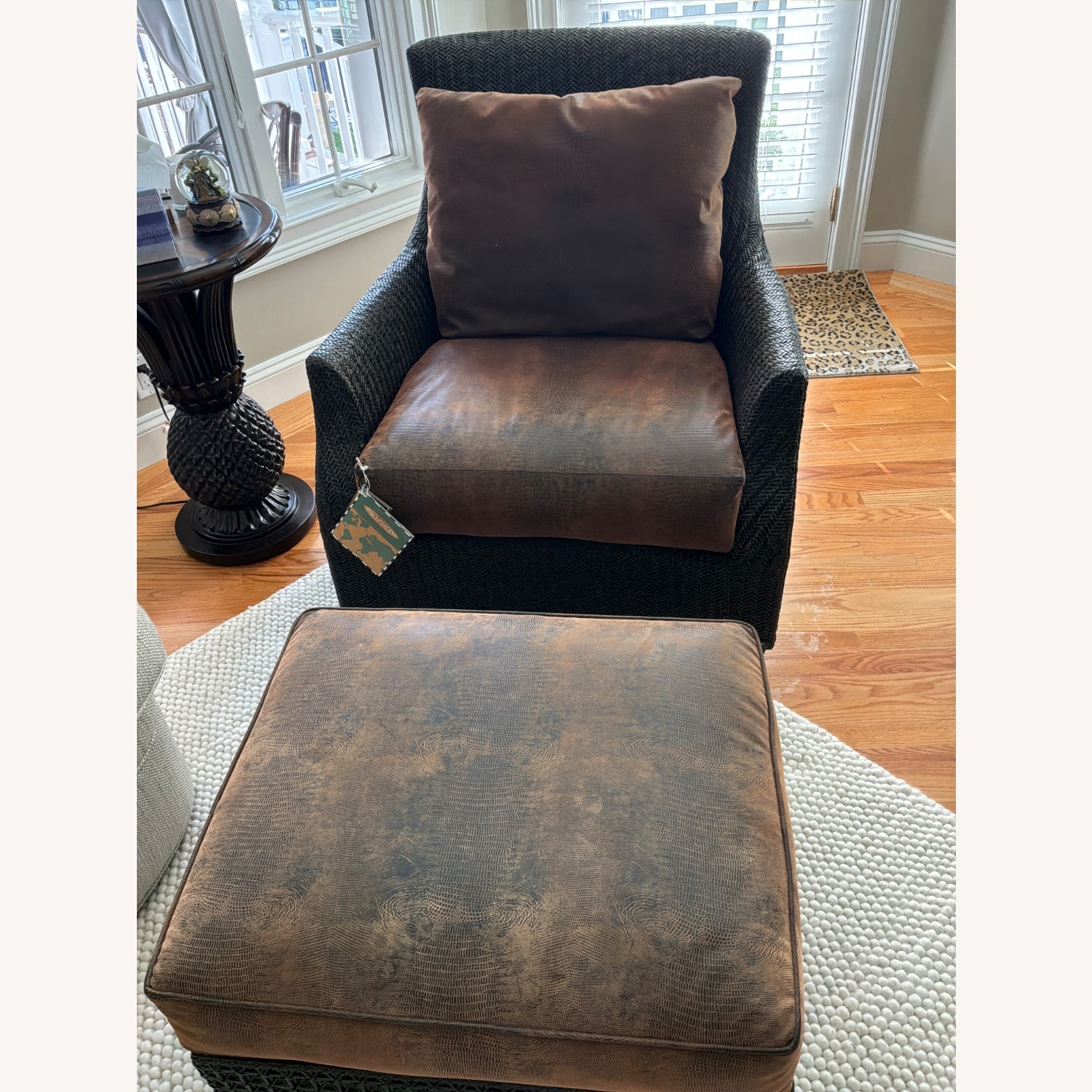 Woven Dark Brown Armchair + Ottoman  - image-2