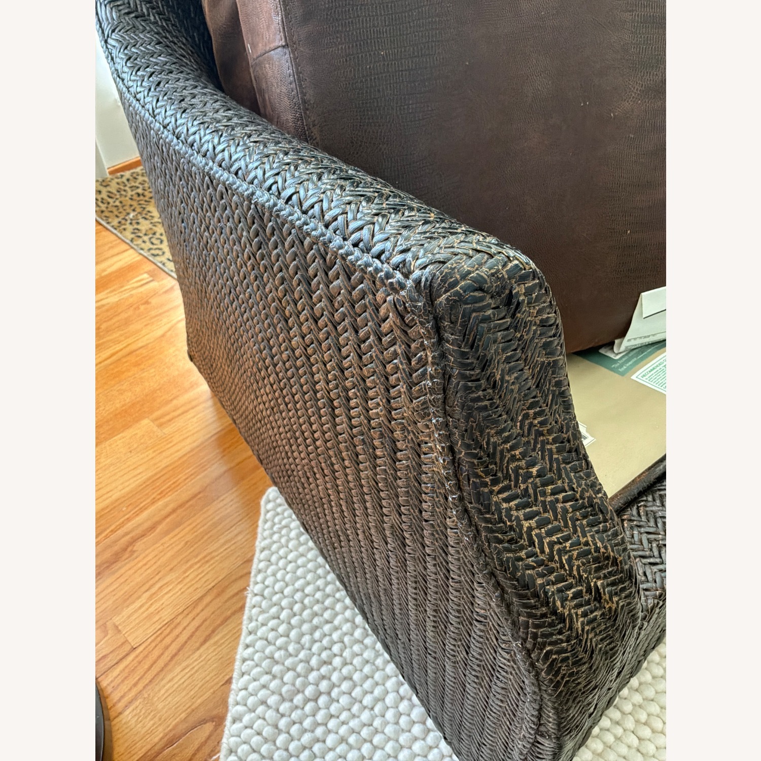 Woven Dark Brown Armchair + Ottoman  - image-8