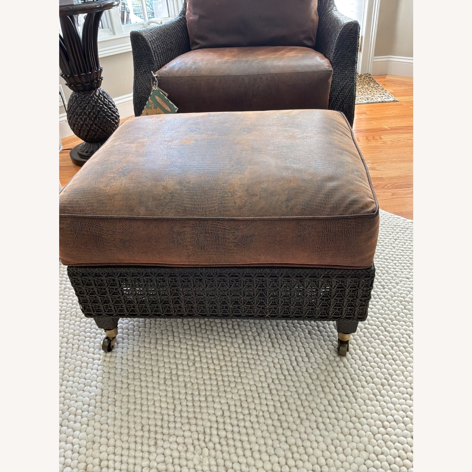 Woven Dark Brown Armchair + Ottoman  - image-6