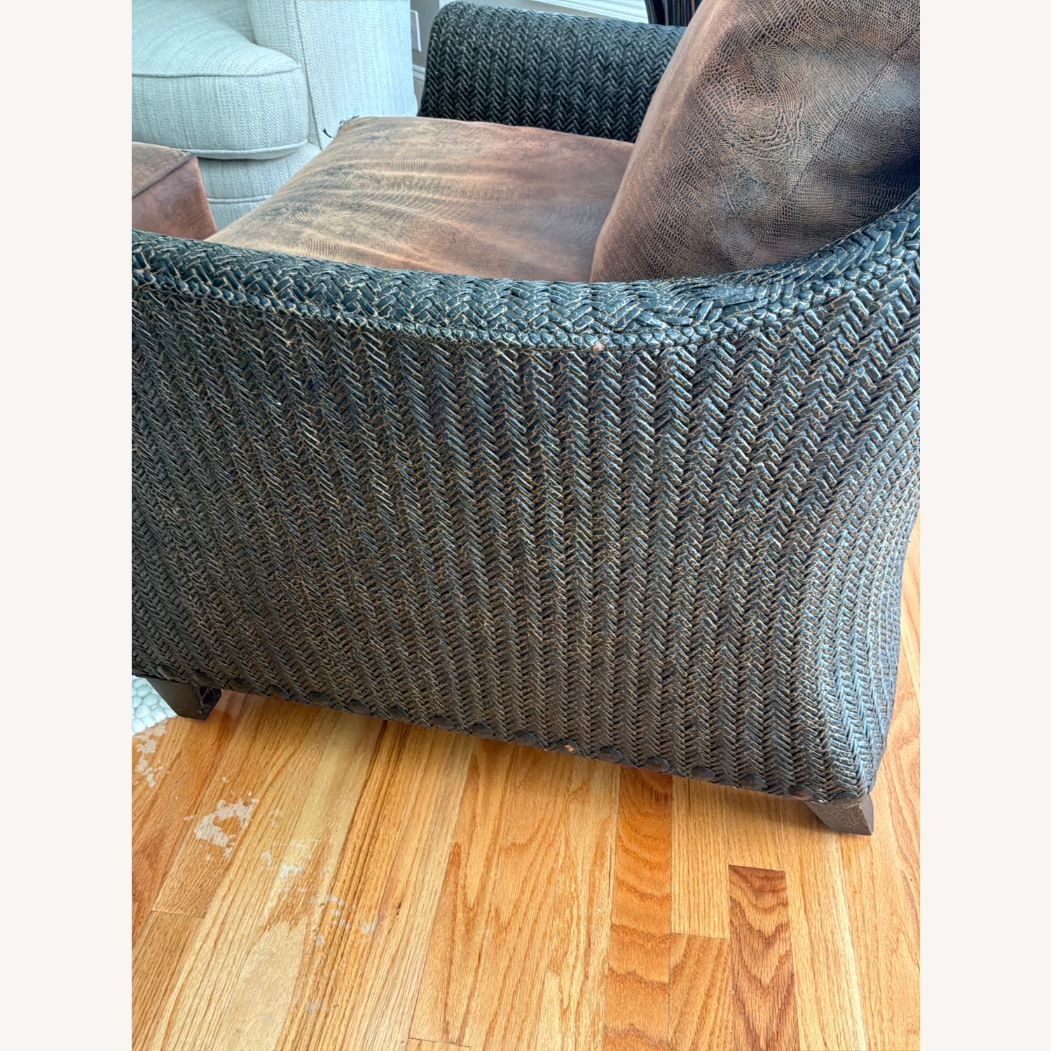 Woven Dark Brown Armchair + Ottoman  - image-4