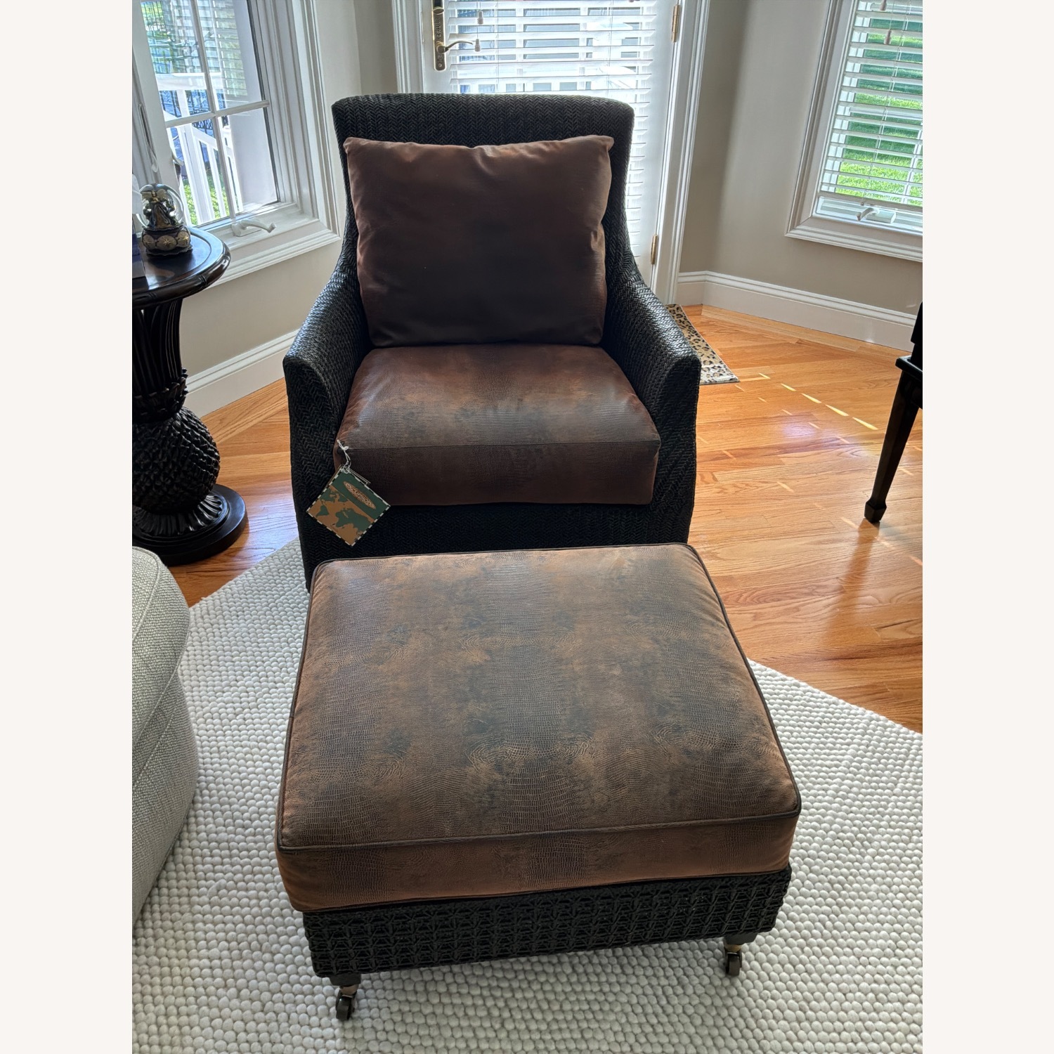 Woven Dark Brown Armchair + Ottoman  - image-1