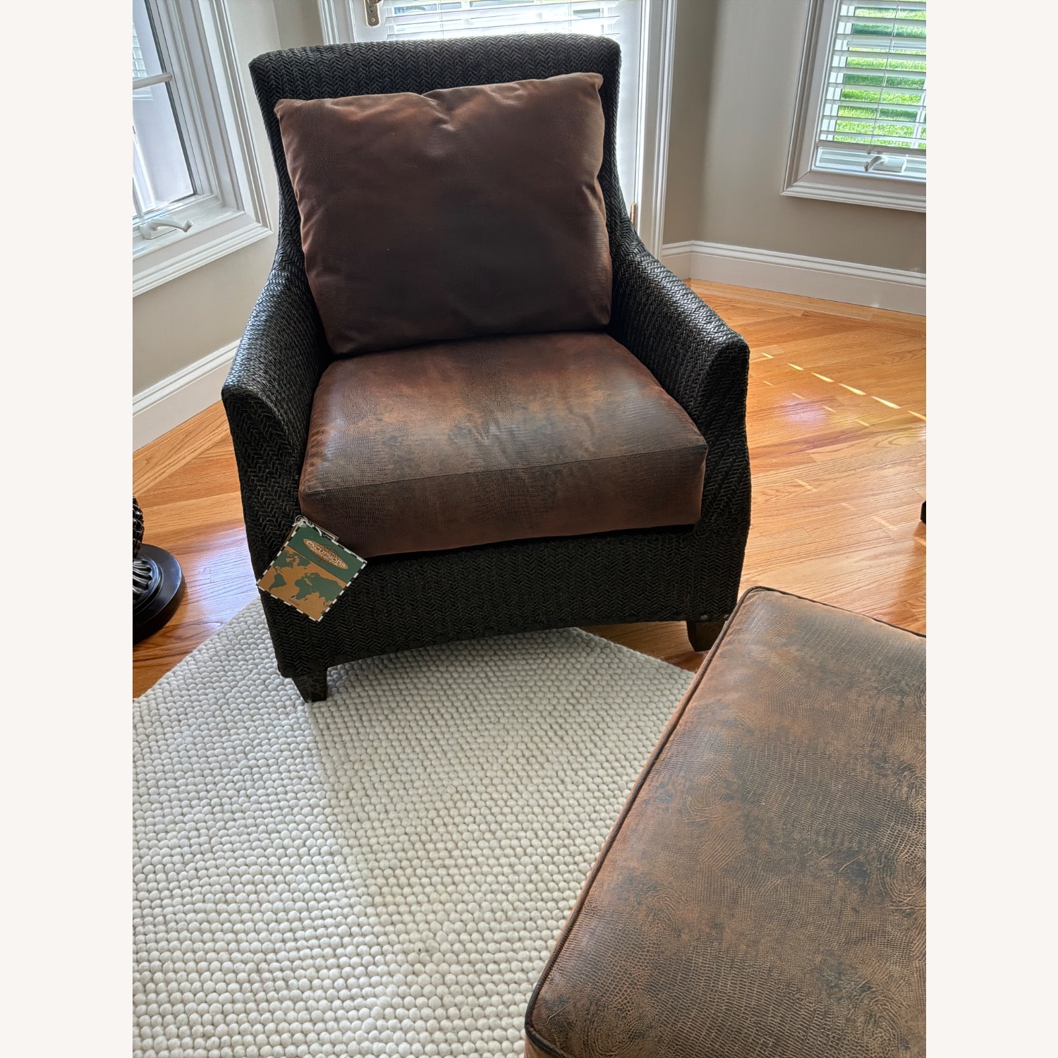 Woven Dark Brown Armchair + Ottoman  - image-9