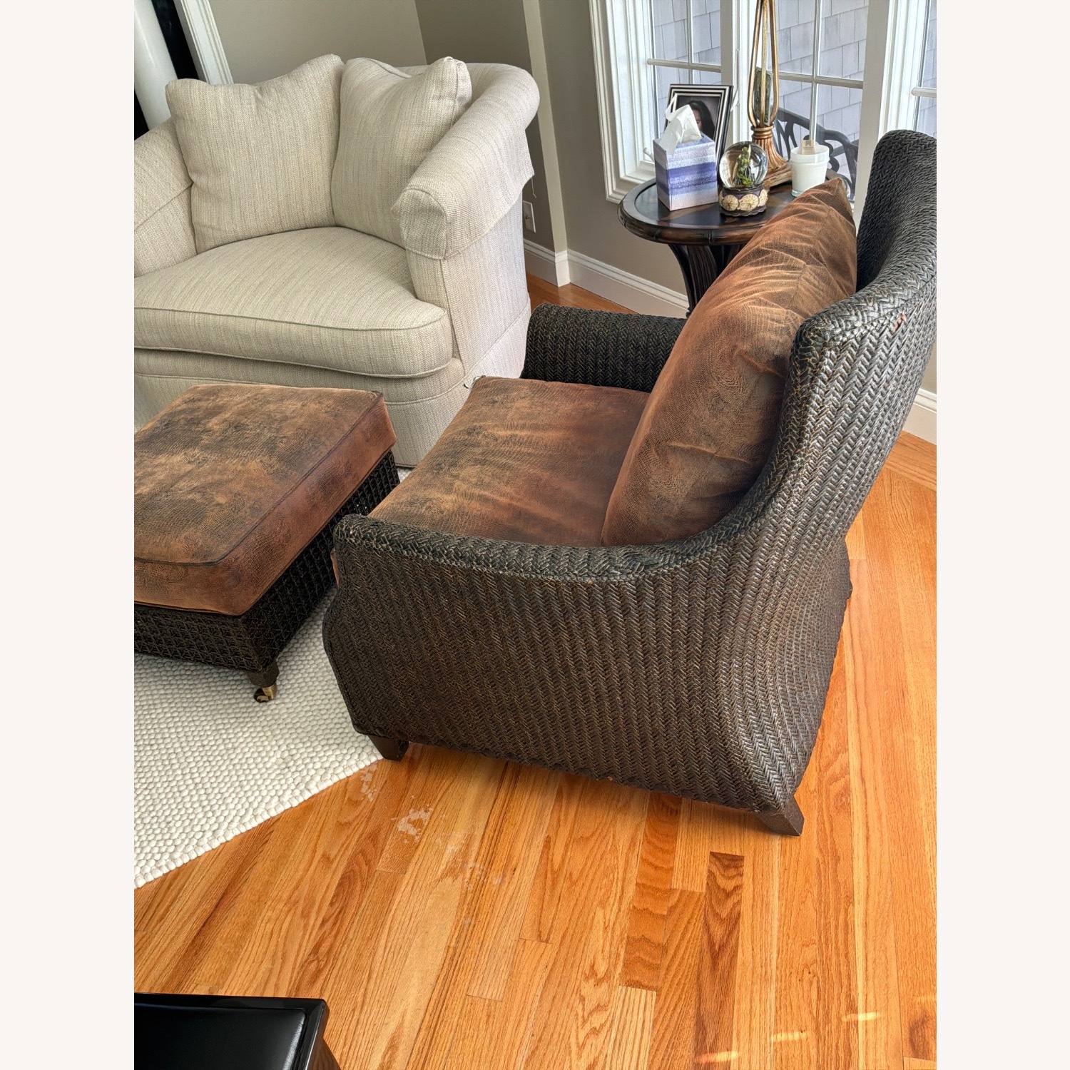 Woven Dark Brown Armchair + Ottoman  - image-3