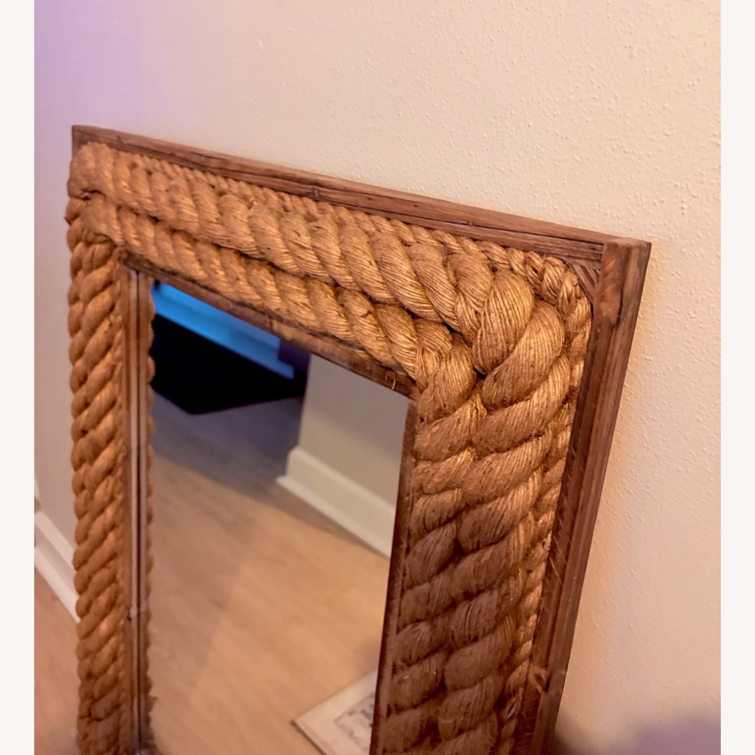 Vintage/Antique Light Brown Jute Wall Mirror - image-2