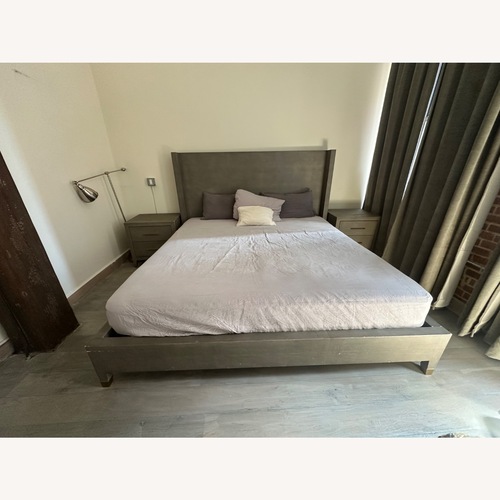 Used Restoration Hardware Light Gray Leather King Bed for sale on AptDeco
