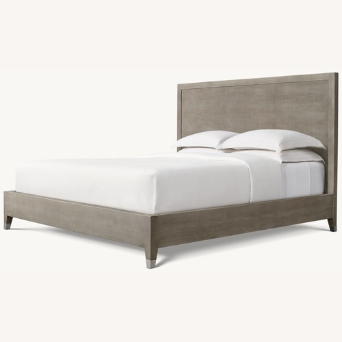 Used Restoration Hardware Light Gray Leather King Bed for sale on AptDeco