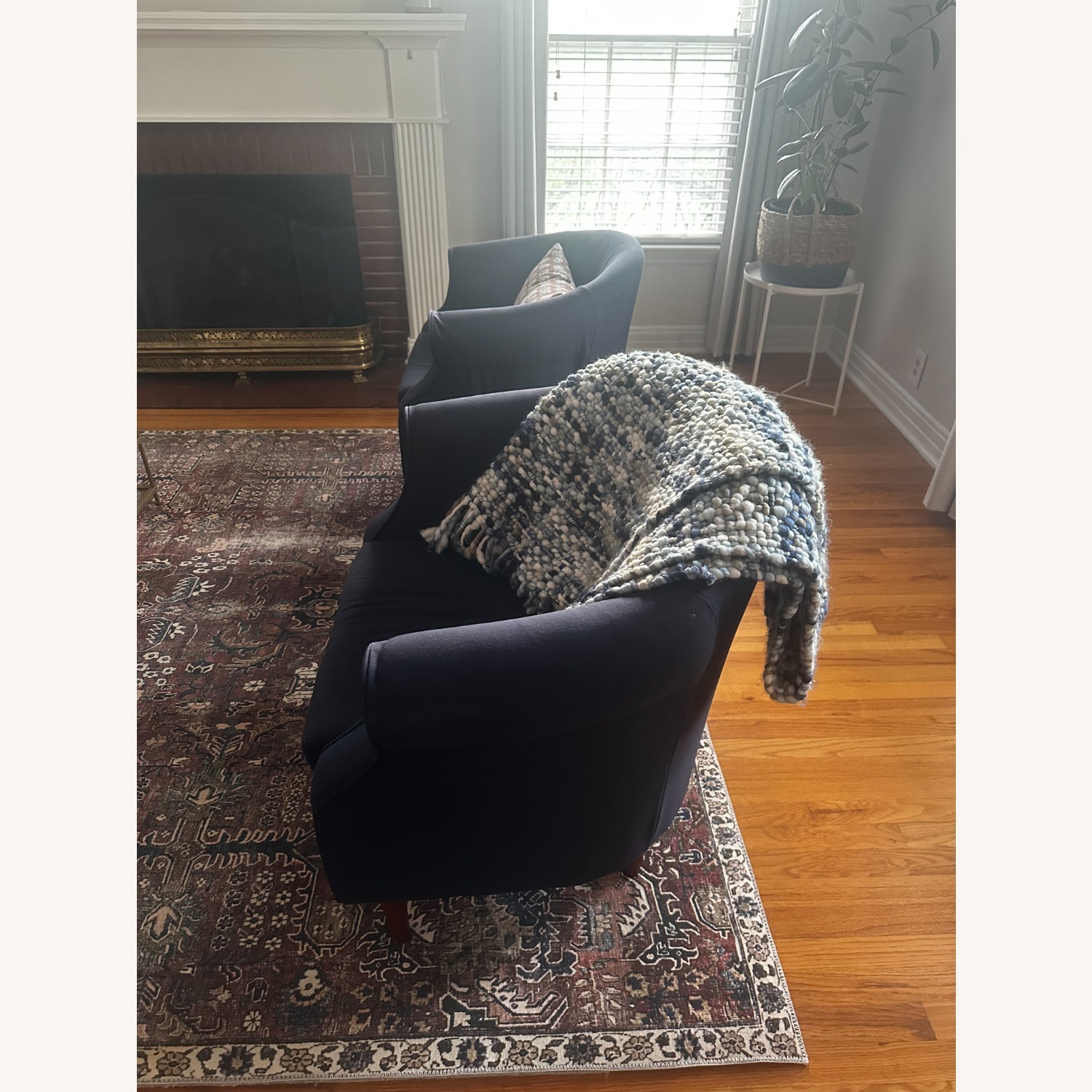 Pottery Barn Blue Fabric Armchair - image-2