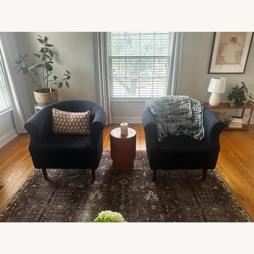 Used Pottery Barn Blue Fabric Armchair for sale on AptDeco