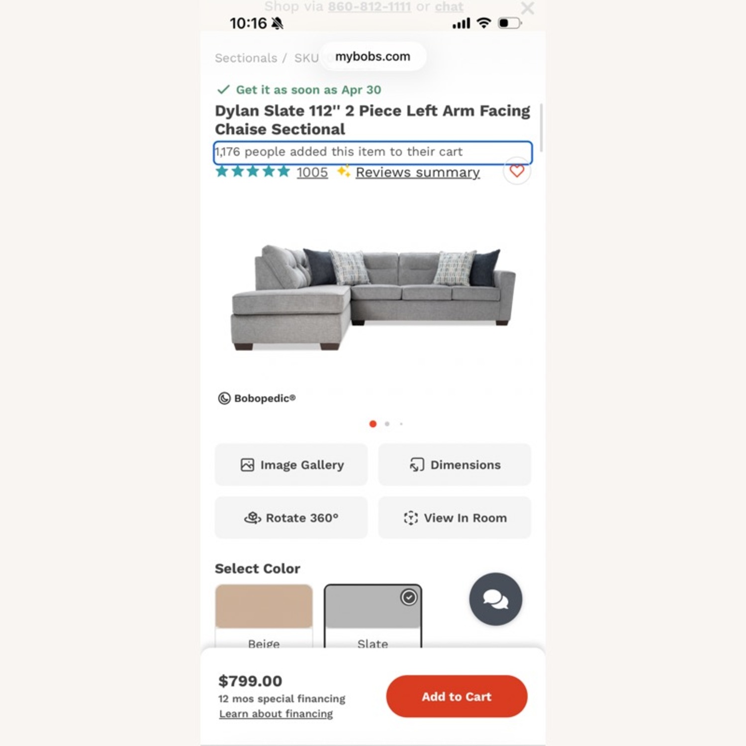 Bob's Discount Natural Fabric 2 Piece Sectional - image-1