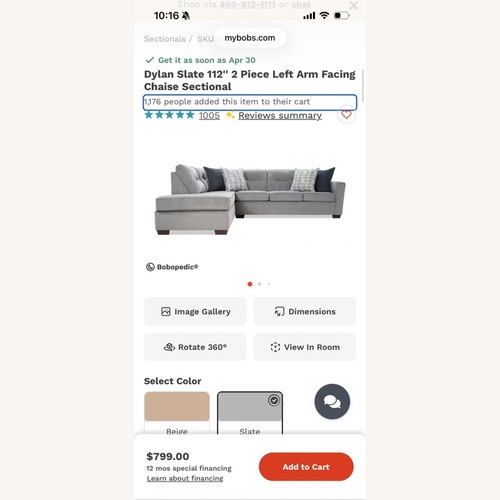 Used Bob's Discount Natural Fabric 2 Piece Sectional for sale on AptDeco