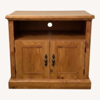 Vintage Solid Wood Media Cabinet Rustic Honey Fin