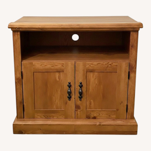 Used Vintage Solid Wood Media Cabinet Rustic Honey Fin for sale on AptDeco