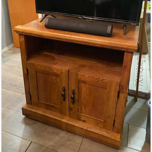 Used Vintage Solid Wood Media Cabinet Rustic Honey Fin for sale on AptDeco