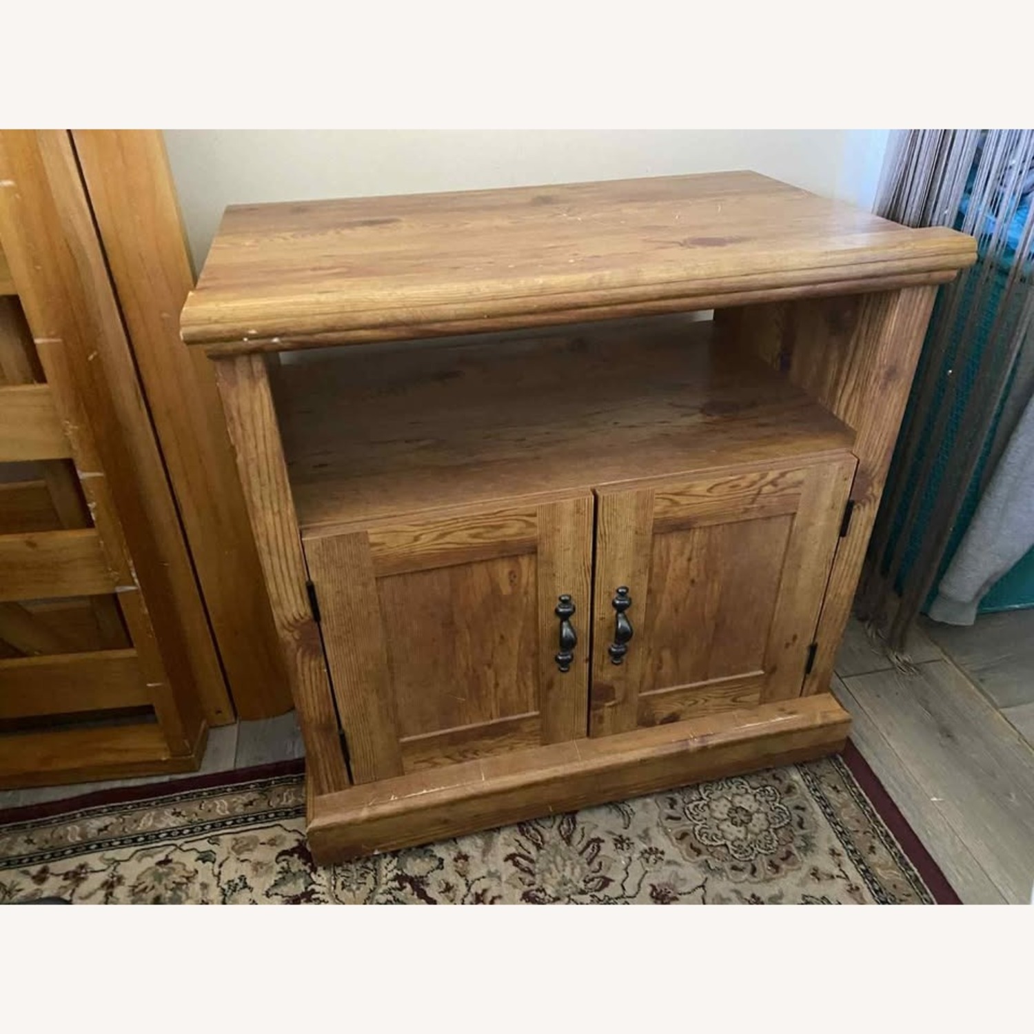 Vintage Solid Wood Media Cabinet Rustic Honey Fin - image-2