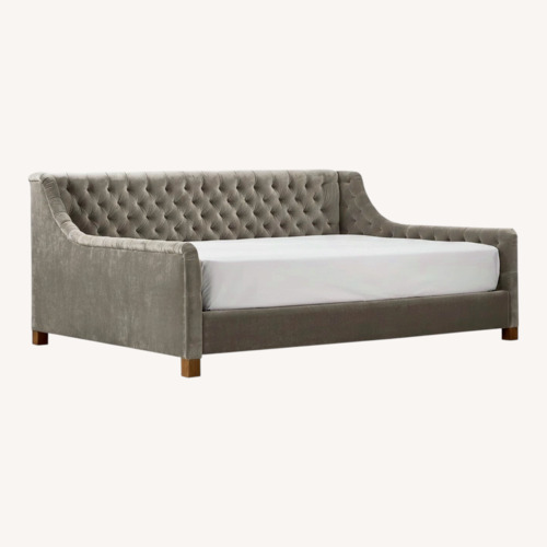 Used Restoration Hardware Light Gray Velvet Queen Bed for sale on AptDeco