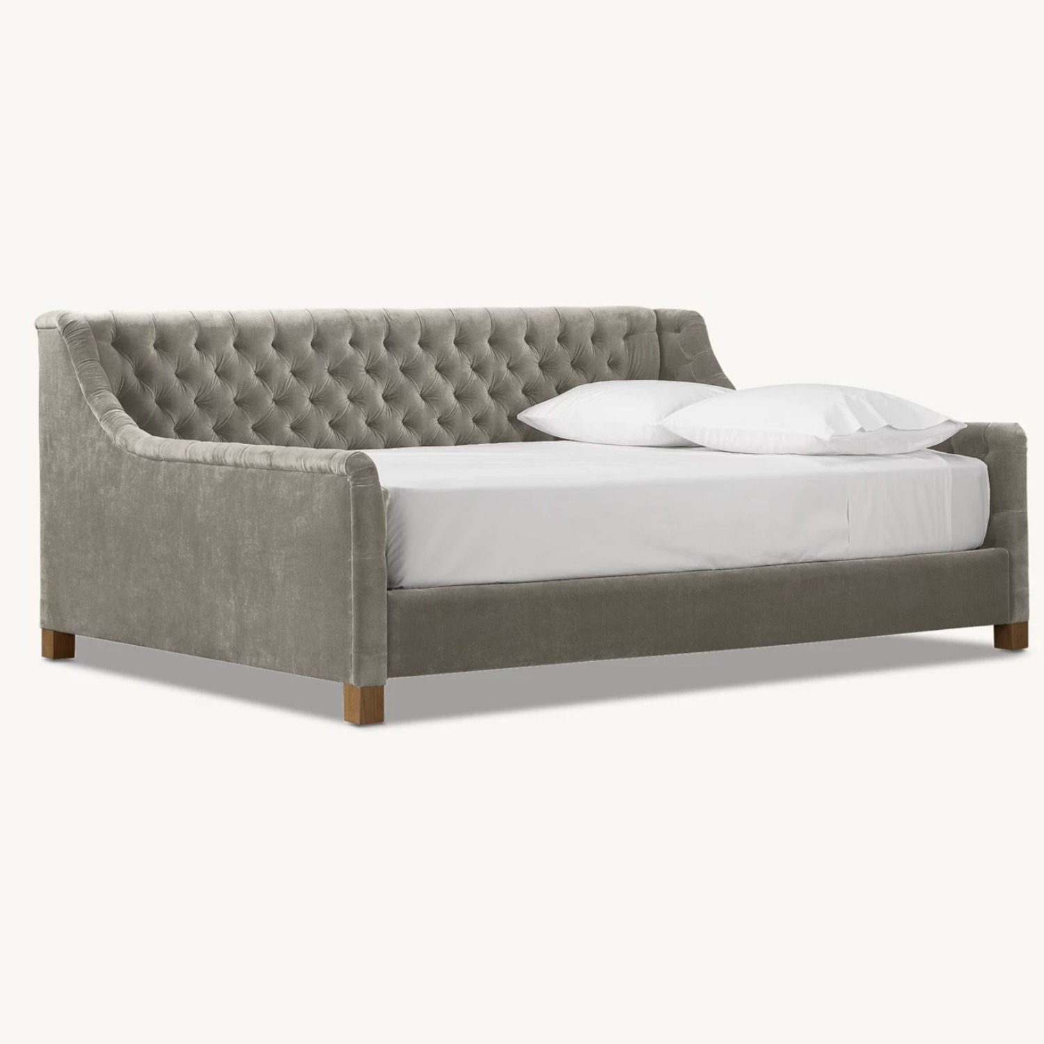 Restoration Hardware Light Gray Velvet Queen Bed - image-3