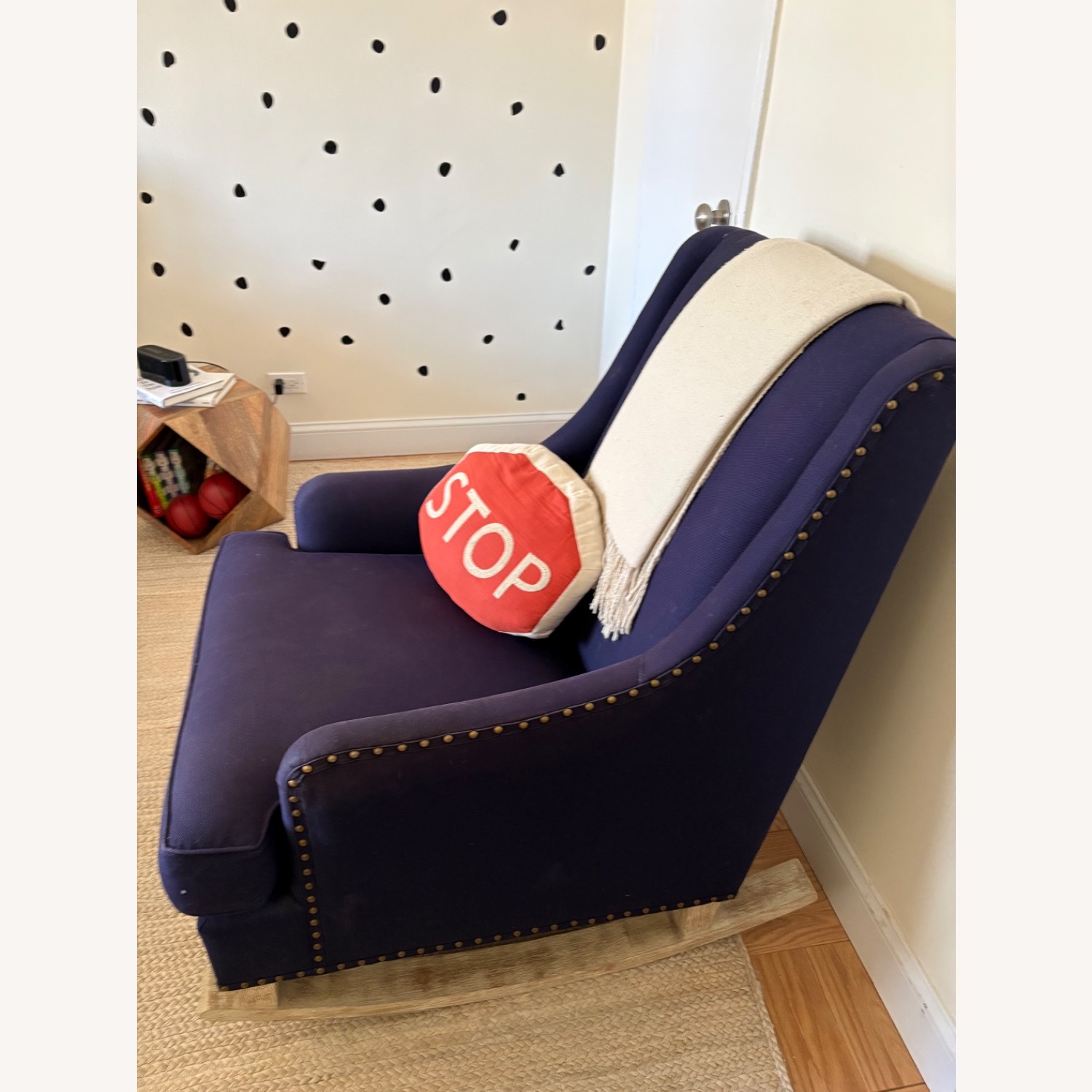 Pottery Barn Declan Blue Fabric Nursing Chair - image-3