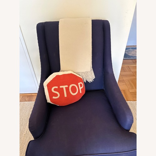 Used Pottery Barn Declan Blue Fabric Nursing Chair for sale on AptDeco