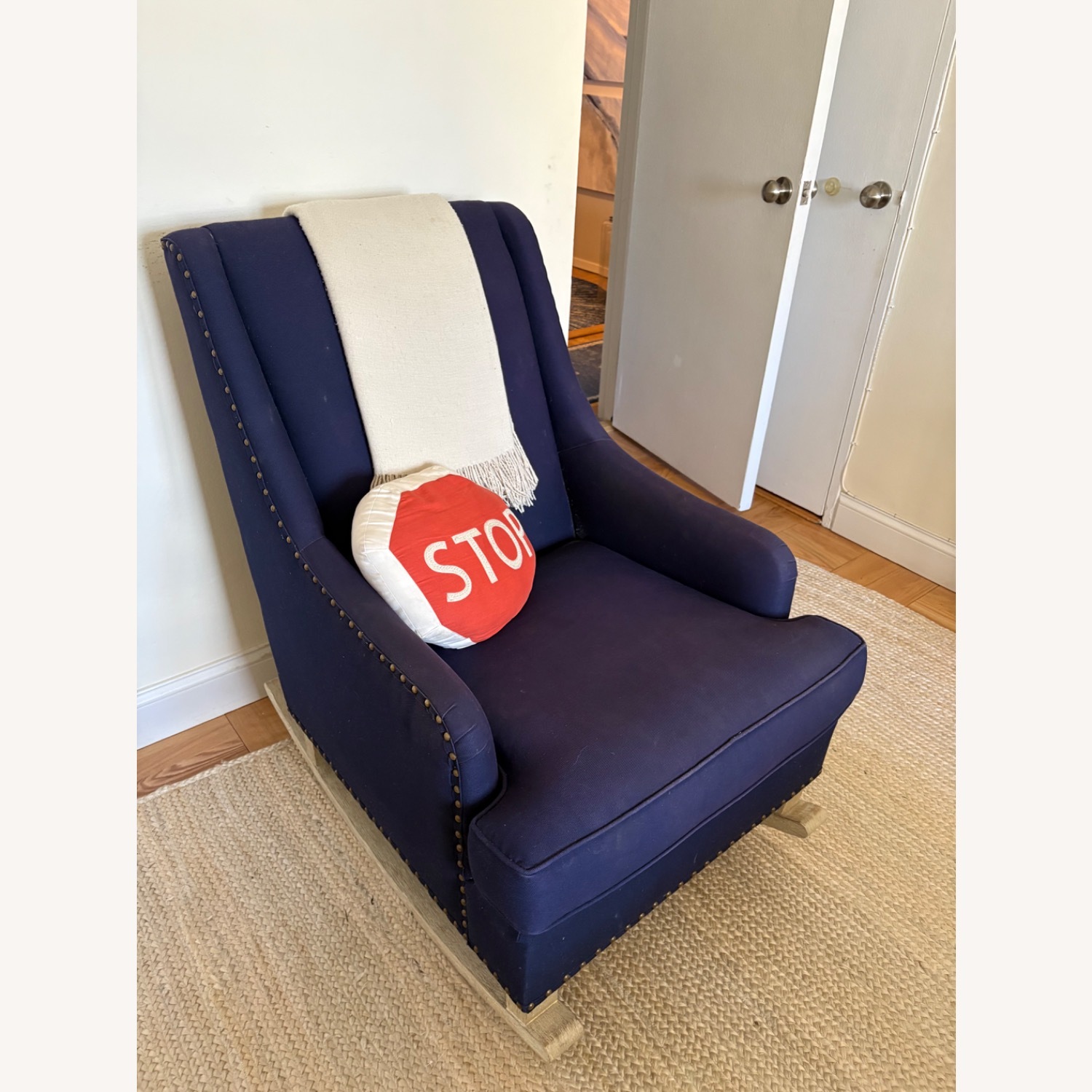 Pottery Barn Declan Blue Fabric Nursing Chair - image-2