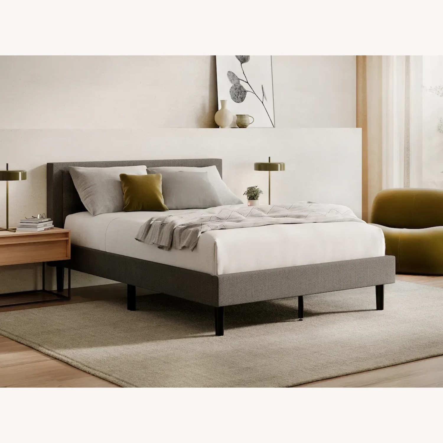 Dark Charcoal Upholstered Bed Frame Full Size - image-4