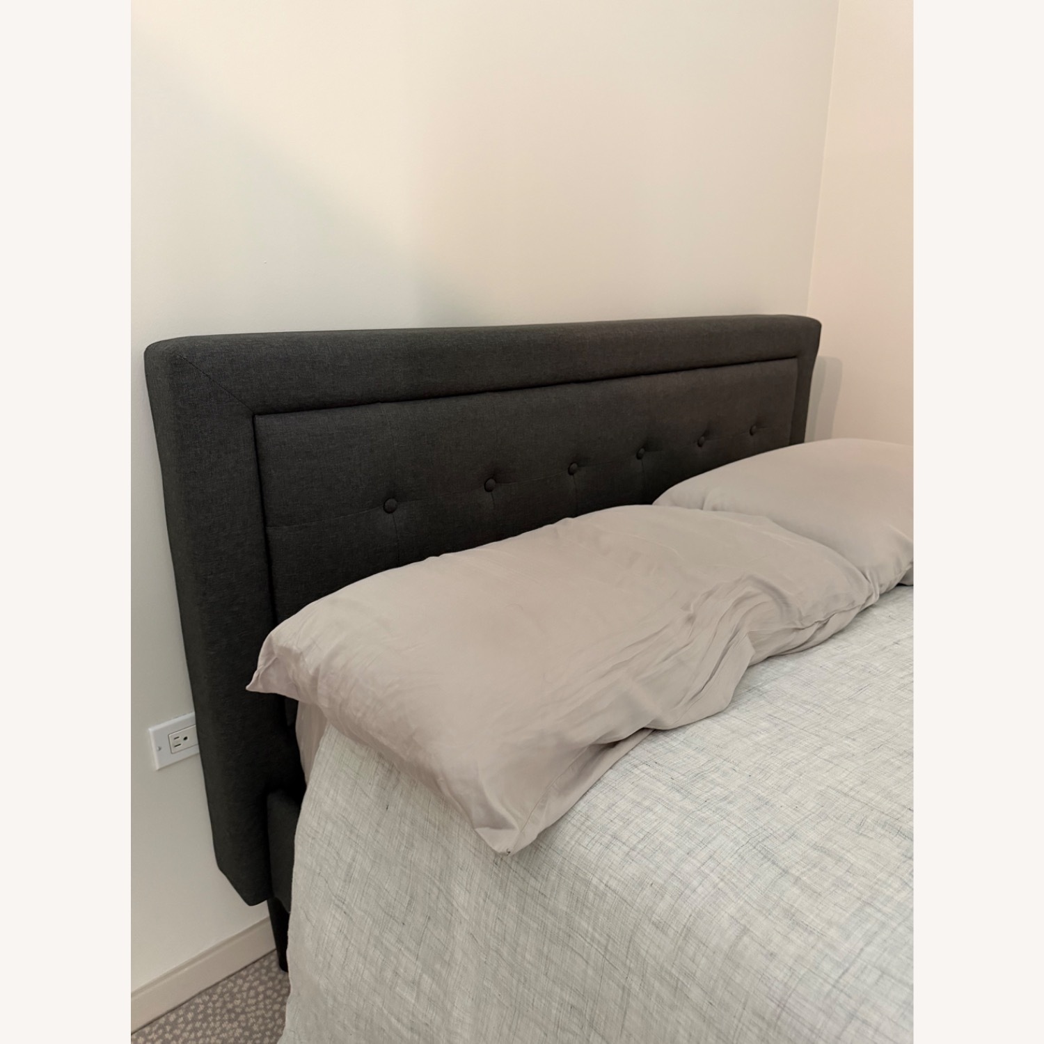 Dark Charcoal Upholstered Bed Frame Full Size - image-2