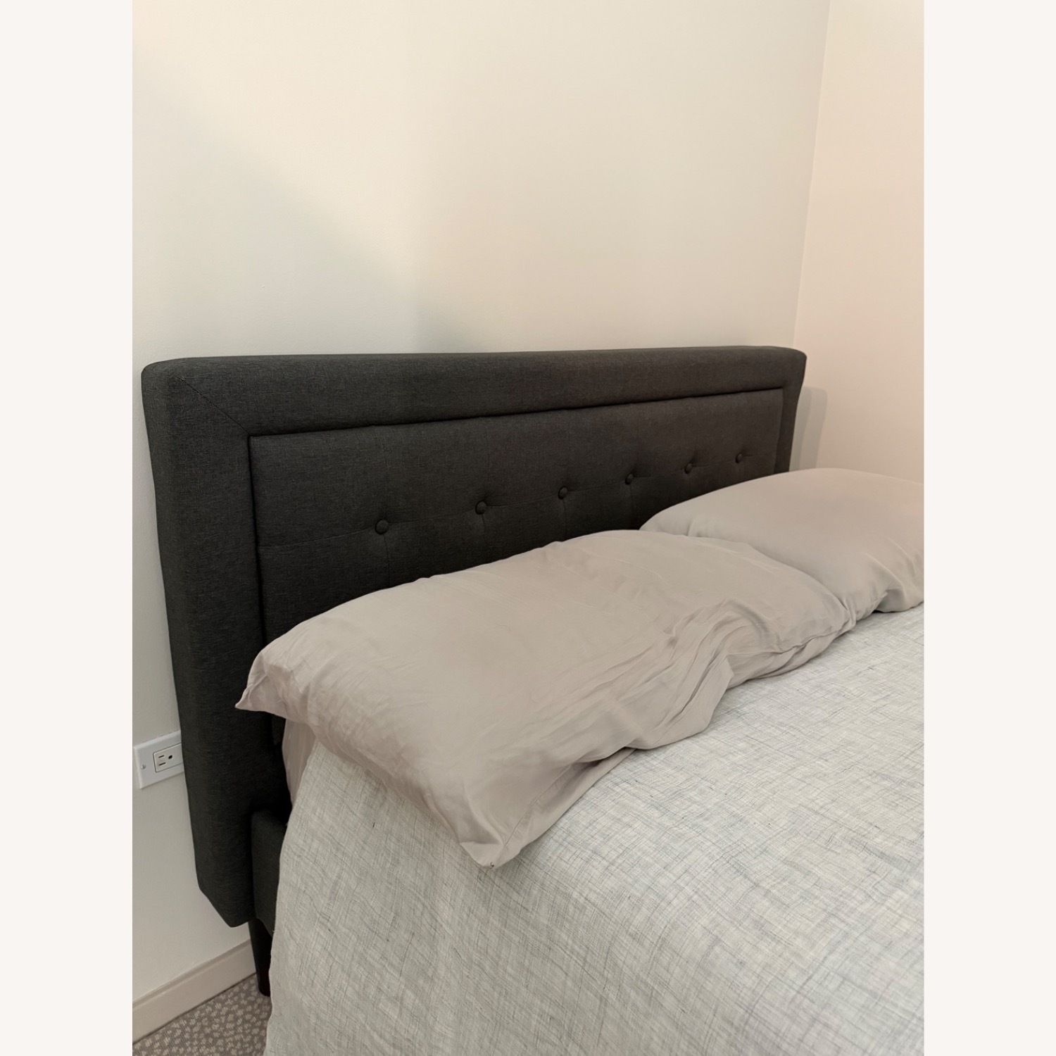 Dark Charcoal Upholstered Bed Frame Full Size - image-3