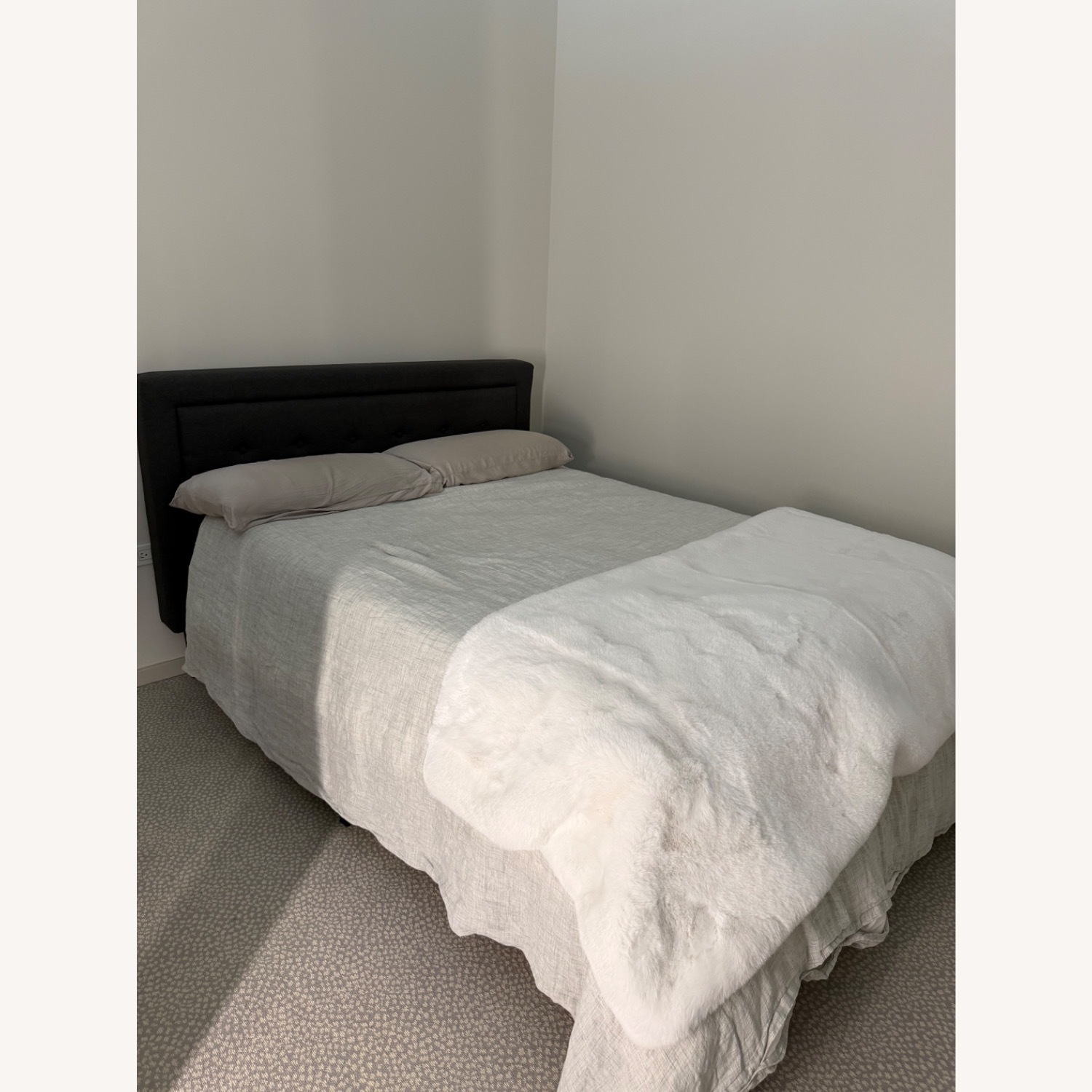 Dark Charcoal Upholstered Bed Frame Full Size - image-1