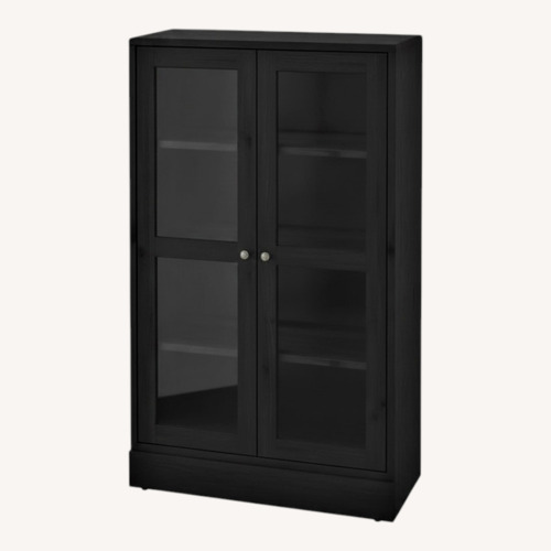 Used IKEA Dark Brown Wood Glass Cabinet for sale on AptDeco